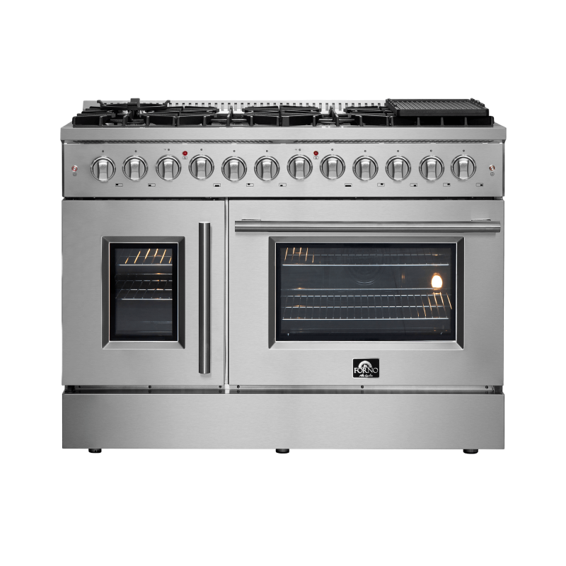 Forno Galiano 48-Inch French Door Dual Fuel Range All , 8 Sealed Burners – 107,000 BTU, Griddle, 6.58 cu.ft. Double Ovens Stainless FFSGS635648 Picture 1