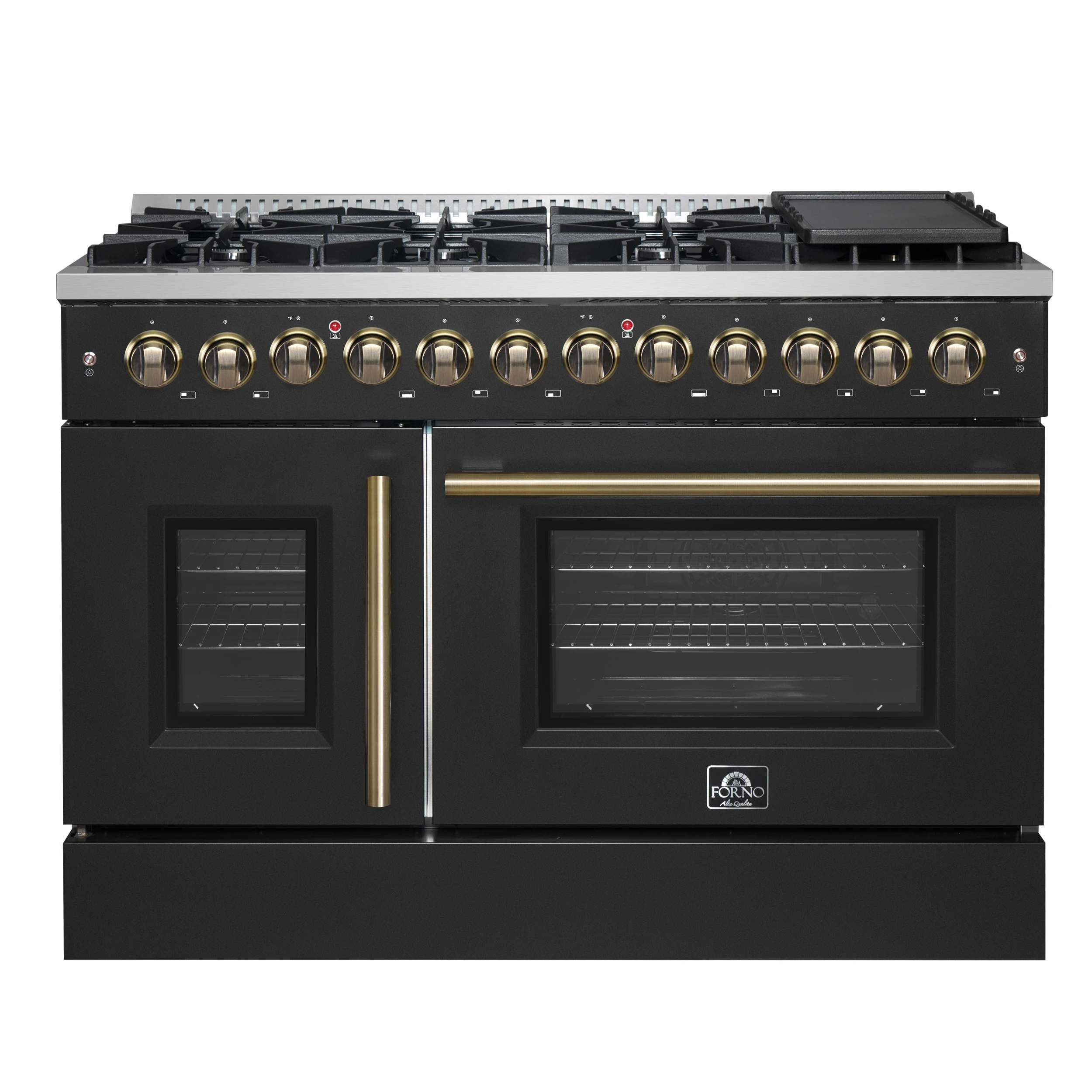 Galiano 48-inch French Door Dual Fuel Range, & Antique Brass Design, 8 Sealed Burners - 107,000 BTU, Griddle, 6.58 cu.ft. Double Ovens FFSGS635648BLK