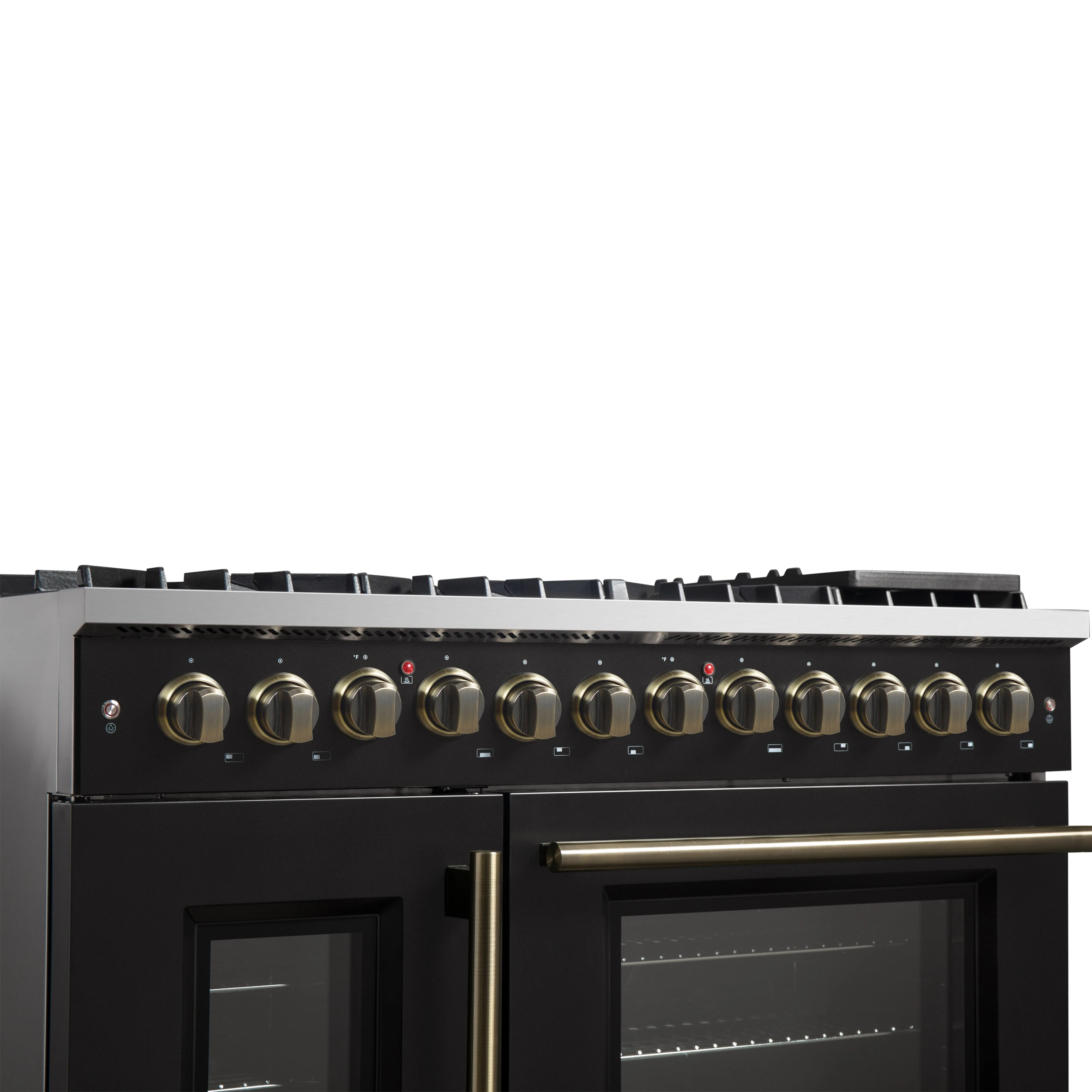 Galiano 48-inch French Door Dual Fuel Range, & Antique Brass Design, 8 Sealed Burners - 107,000 BTU, Griddle, 6.58 cu.ft. Double Ovens FFSGS635648BLK