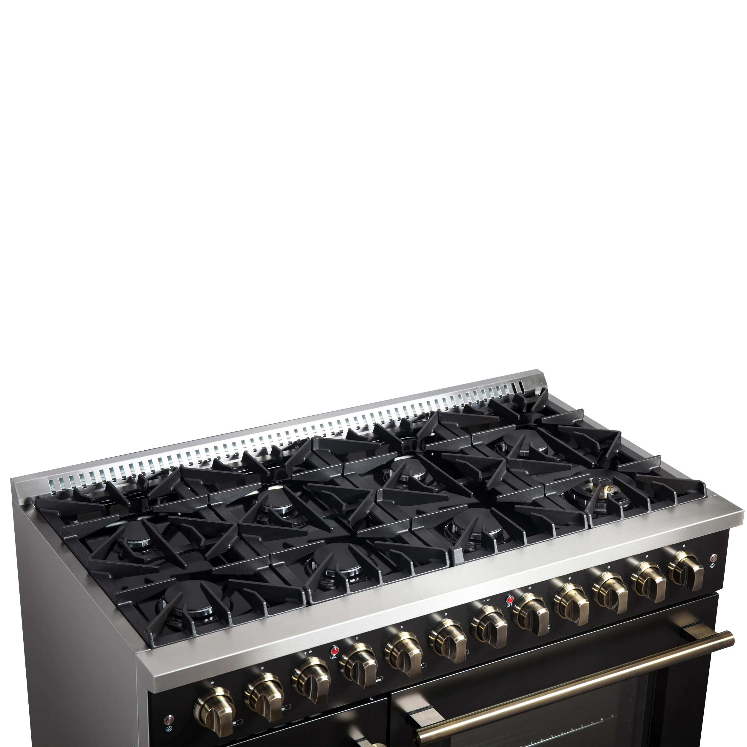 Galiano 48-inch French Door Dual Fuel Range, & Antique Brass Design, 8 Sealed Burners - 107,000 BTU, Griddle, 6.58 cu.ft. Double Ovens FFSGS635648BLK