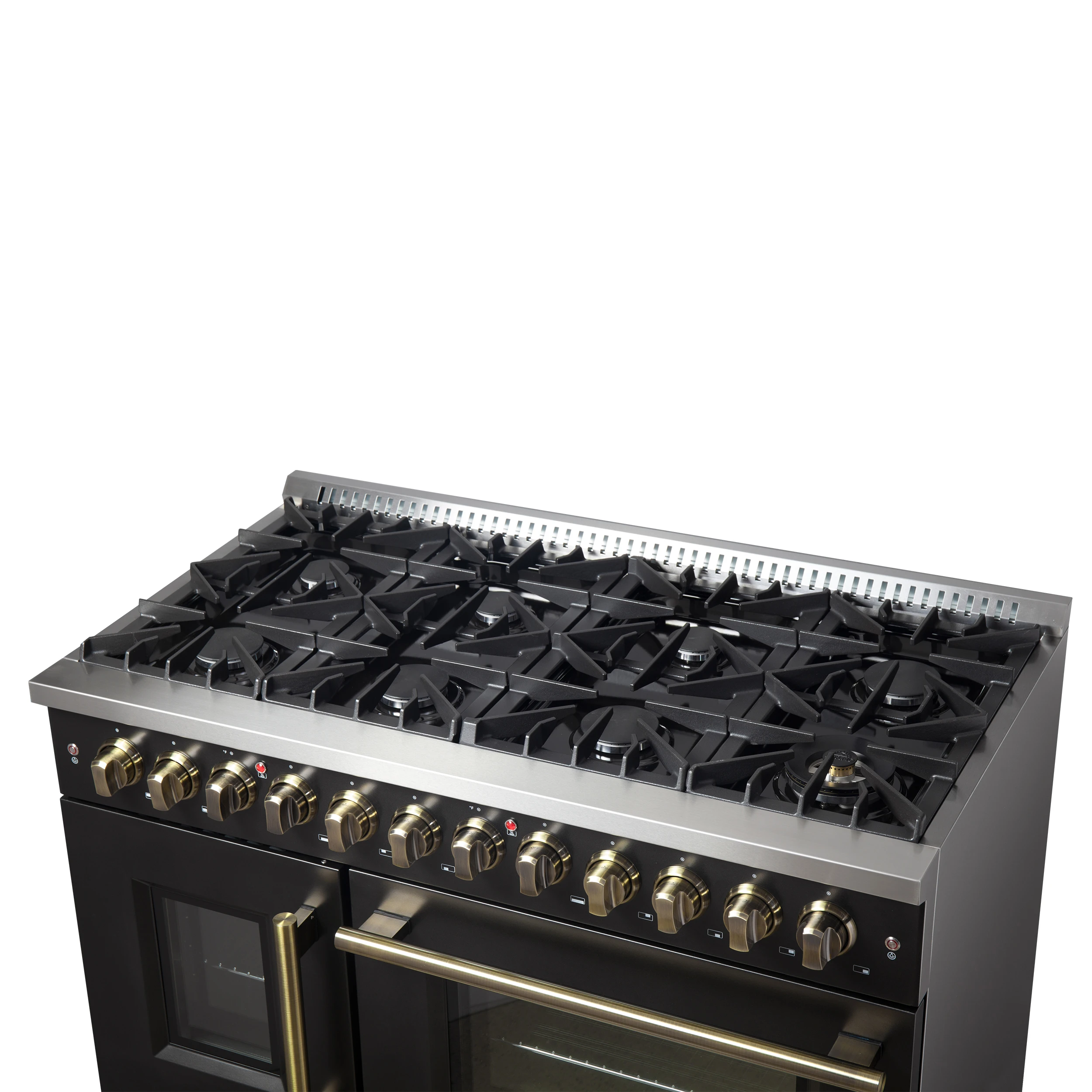 Galiano 48-inch French Door Dual Fuel Range, & Antique Brass Design, 8 Sealed Burners - 107,000 BTU, Griddle, 6.58 cu.ft. Double Ovens FFSGS635648BLK