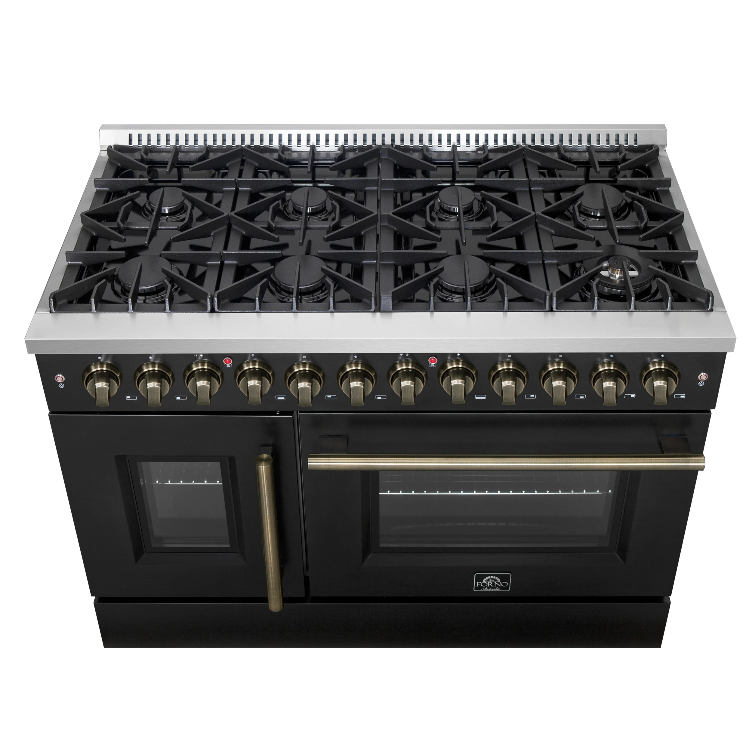 Galiano 48-inch French Door Dual Fuel Range, & Antique Brass Design, 8 Sealed Burners - 107,000 BTU, Griddle, 6.58 cu.ft. Double Ovens FFSGS635648BLK