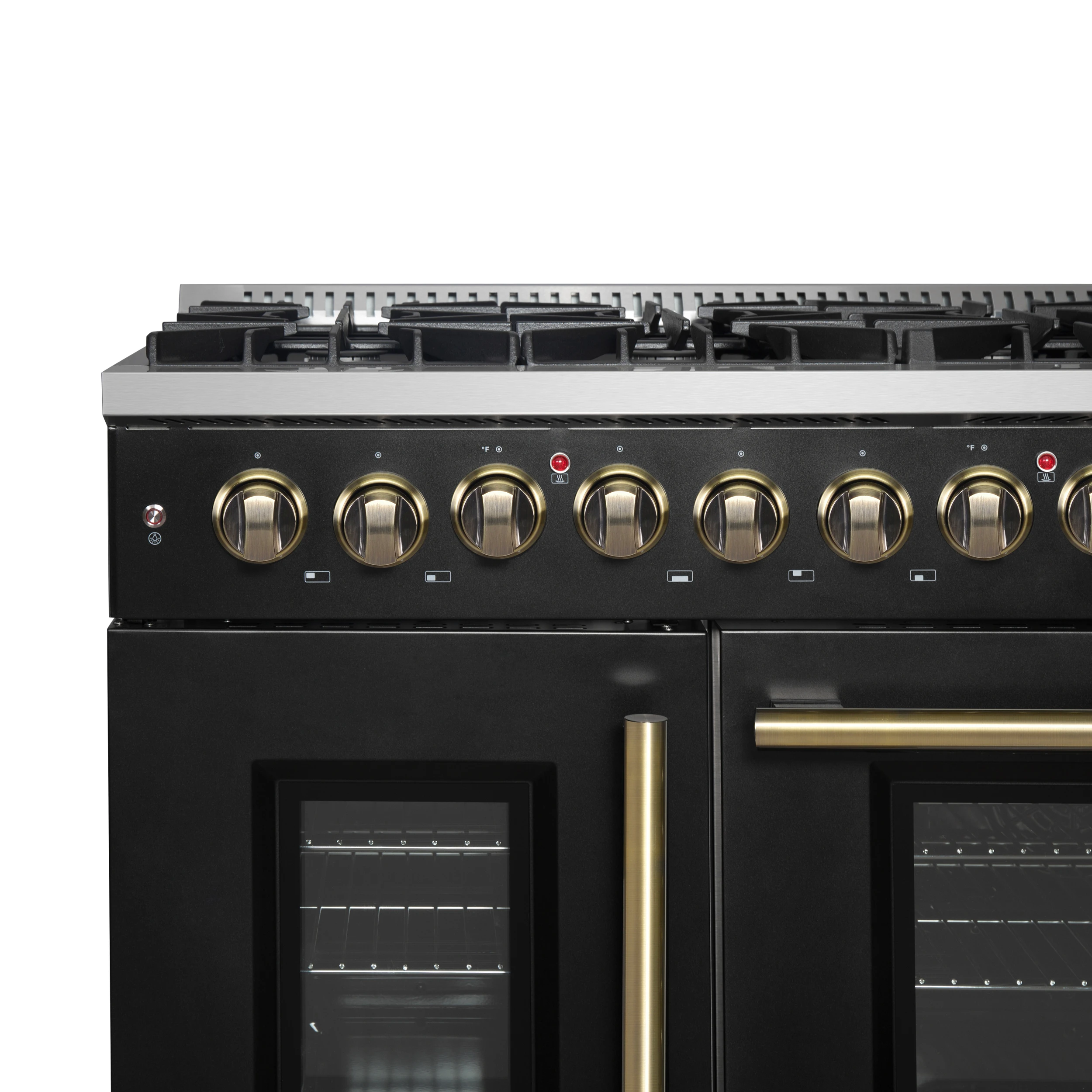 Galiano 48-inch French Door Dual Fuel Range, & Antique Brass Design, 8 Sealed Burners - 107,000 BTU, Griddle, 6.58 cu.ft. Double Ovens FFSGS635648BLK