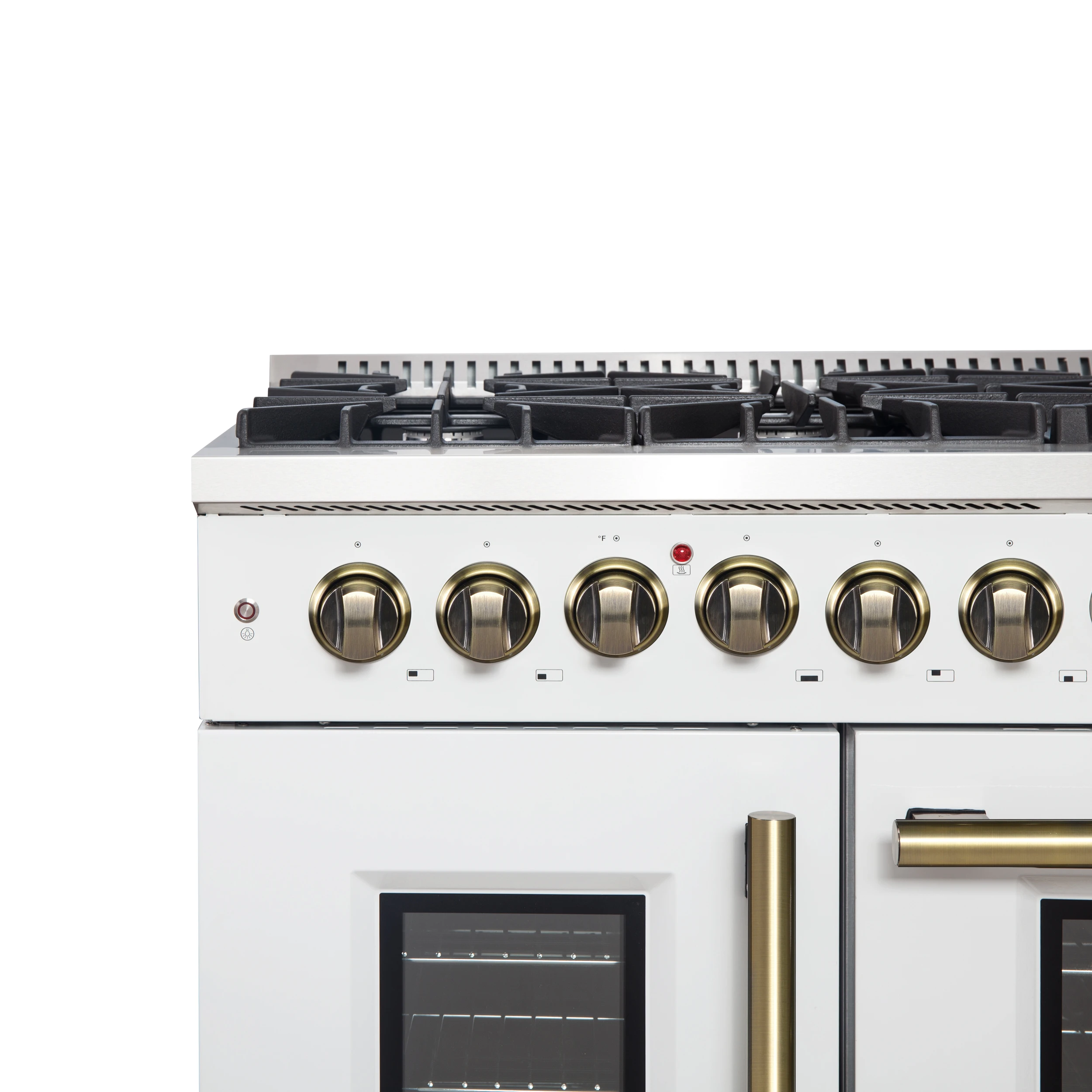 Galiano 48-inch French Door Dual Fuel Range, & Antique Brass Design, 8 Sealed Burners - 107,000 BTU, Griddle, 6.58 cu.ft. Double Ovens FFSGS635648WHT