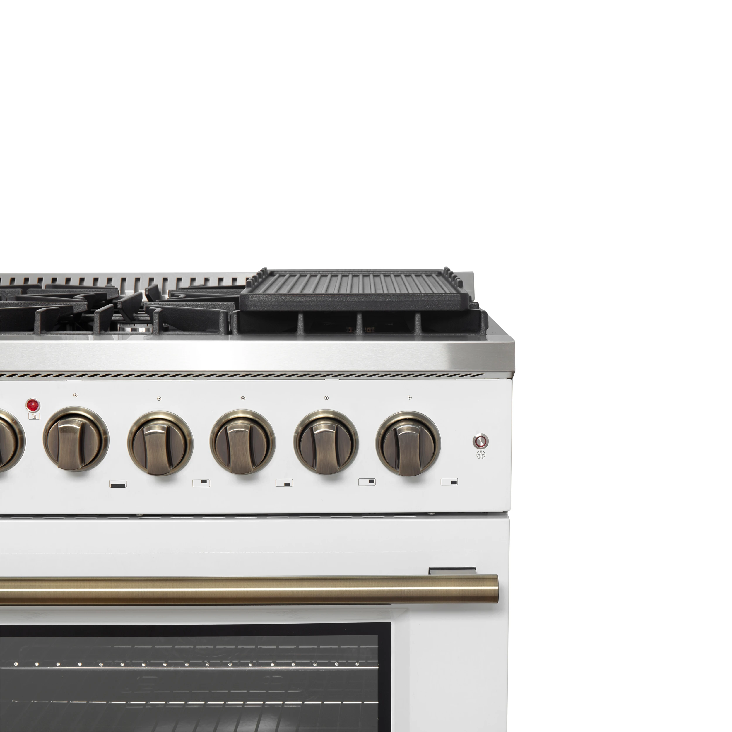 Galiano 48-inch French Door Dual Fuel Range, & Antique Brass Design, 8 Sealed Burners - 107,000 BTU, Griddle, 6.58 cu.ft. Double Ovens FFSGS635648WHT