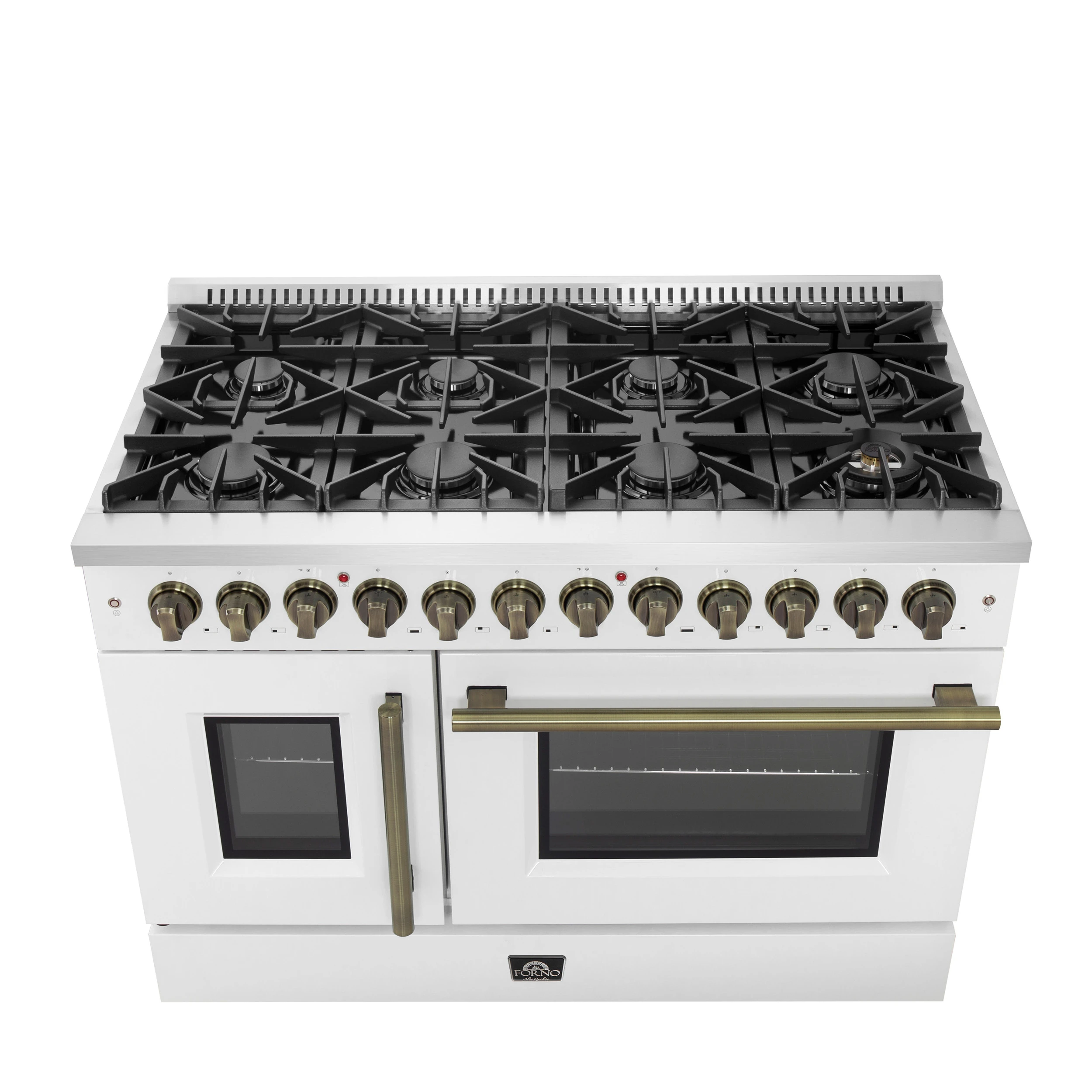 Galiano 48-inch French Door Dual Fuel Range, & Antique Brass Design, 8 Sealed Burners - 107,000 BTU, Griddle, 6.58 cu.ft. Double Ovens FFSGS635648WHT