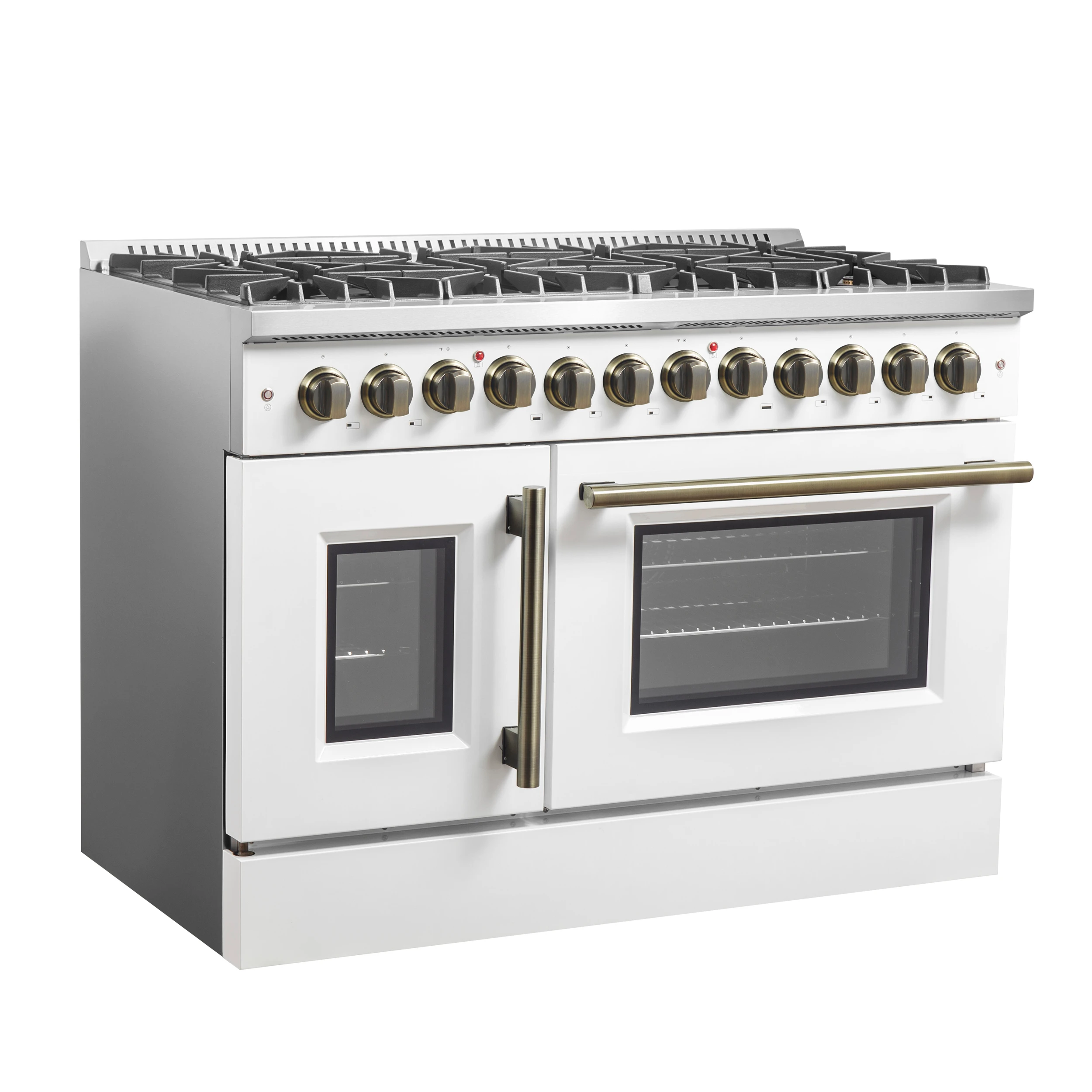 Galiano 48-inch French Door Dual Fuel Range, & Antique Brass Design, 8 Sealed Burners - 107,000 BTU, Griddle, 6.58 cu.ft. Double Ovens FFSGS635648WHT