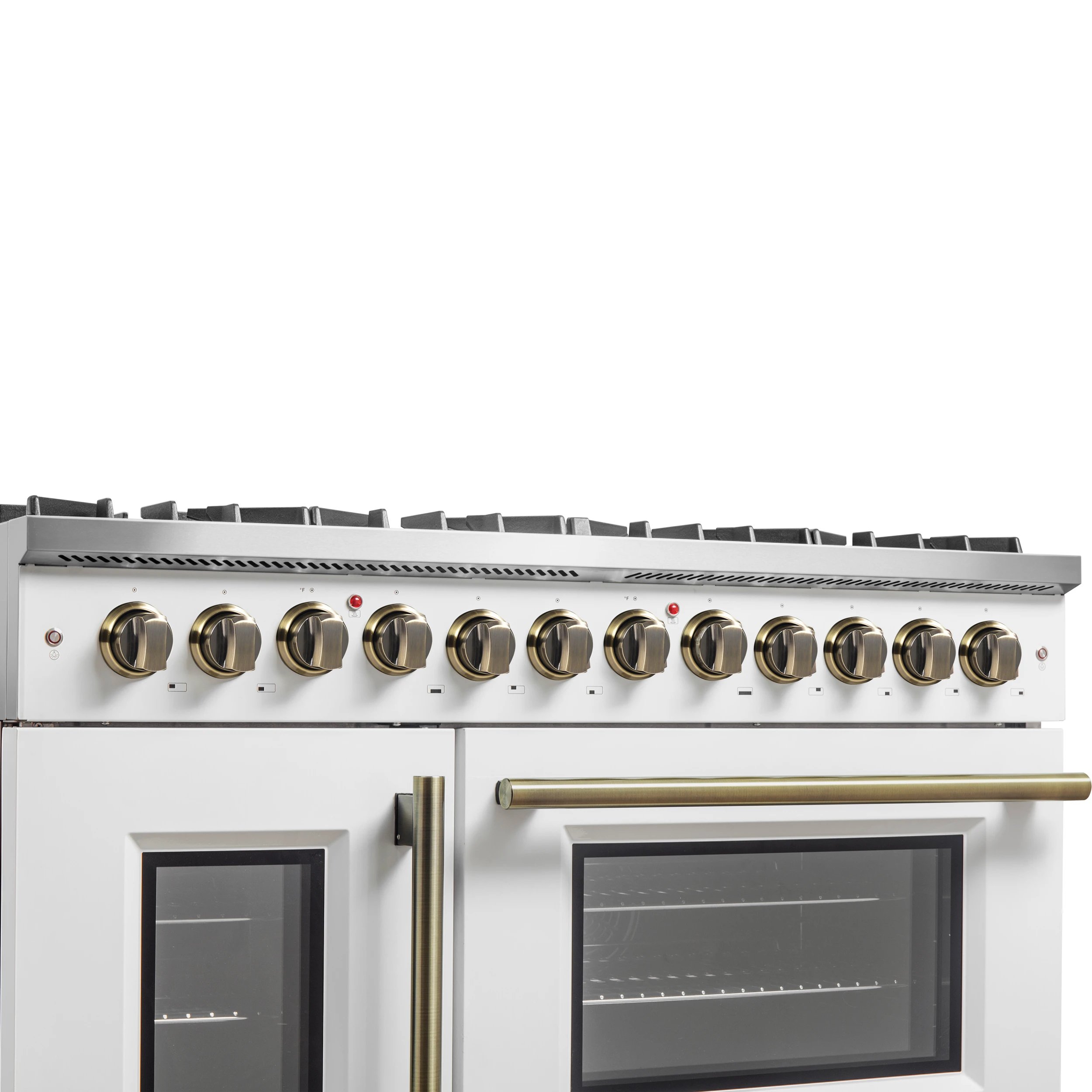 Galiano 48-inch French Door Dual Fuel Range, & Antique Brass Design, 8 Sealed Burners - 107,000 BTU, Griddle, 6.58 cu.ft. Double Ovens FFSGS635648WHT
