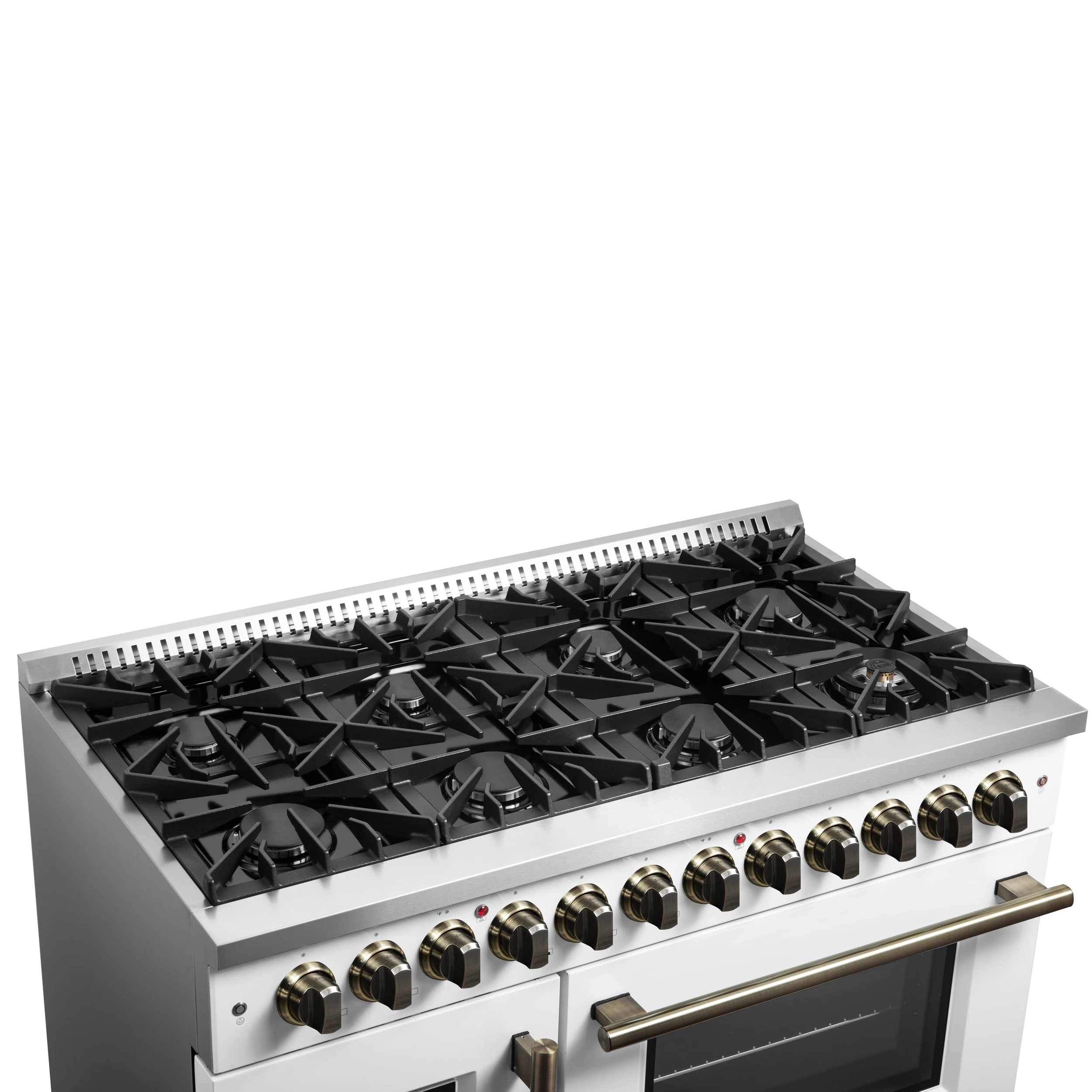 Galiano 48-inch French Door Dual Fuel Range, & Antique Brass Design, 8 Sealed Burners - 107,000 BTU, Griddle, 6.58 cu.ft. Double Ovens FFSGS635648WHT