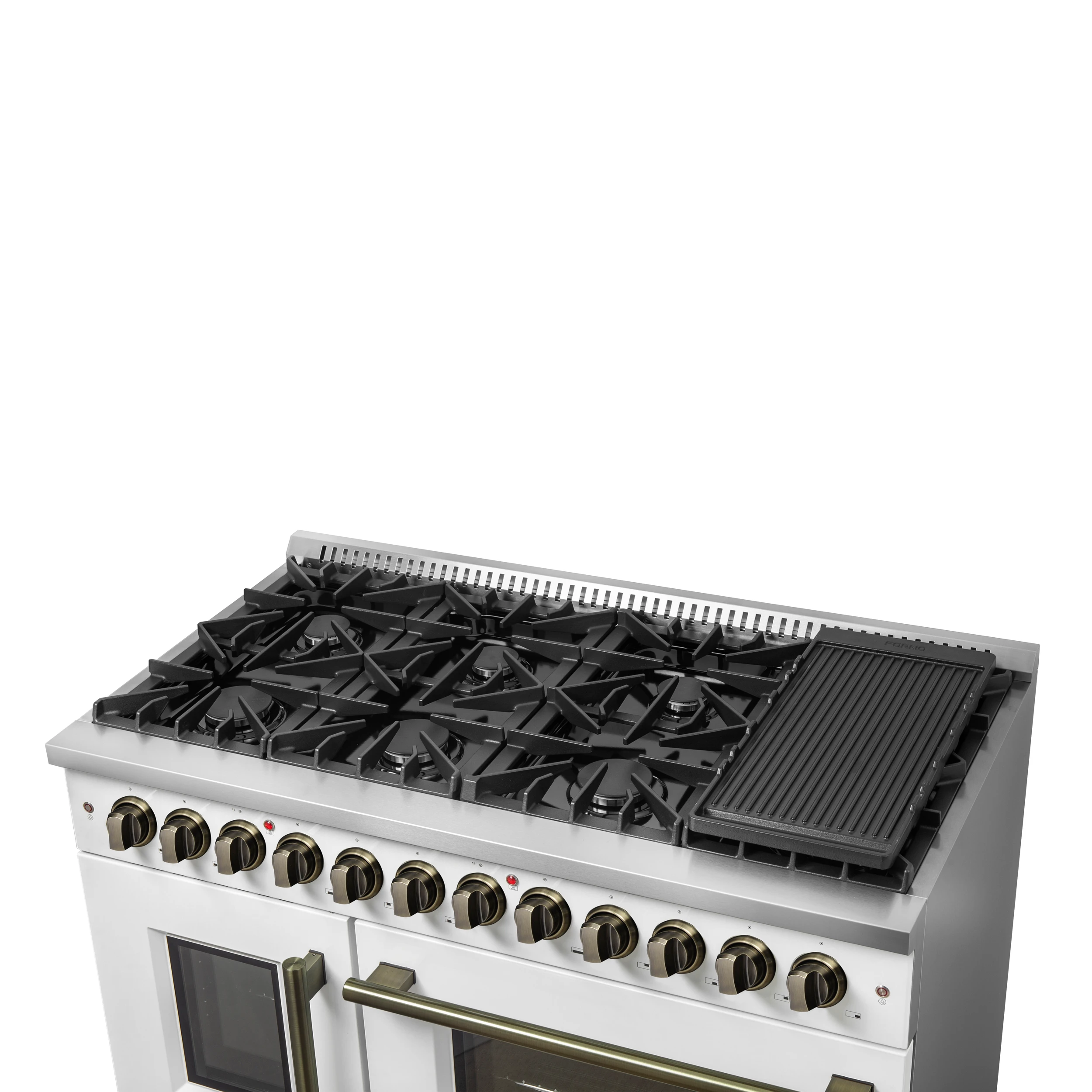 Galiano 48-inch French Door Dual Fuel Range, & Antique Brass Design, 8 Sealed Burners - 107,000 BTU, Griddle, 6.58 cu.ft. Double Ovens FFSGS635648WHT