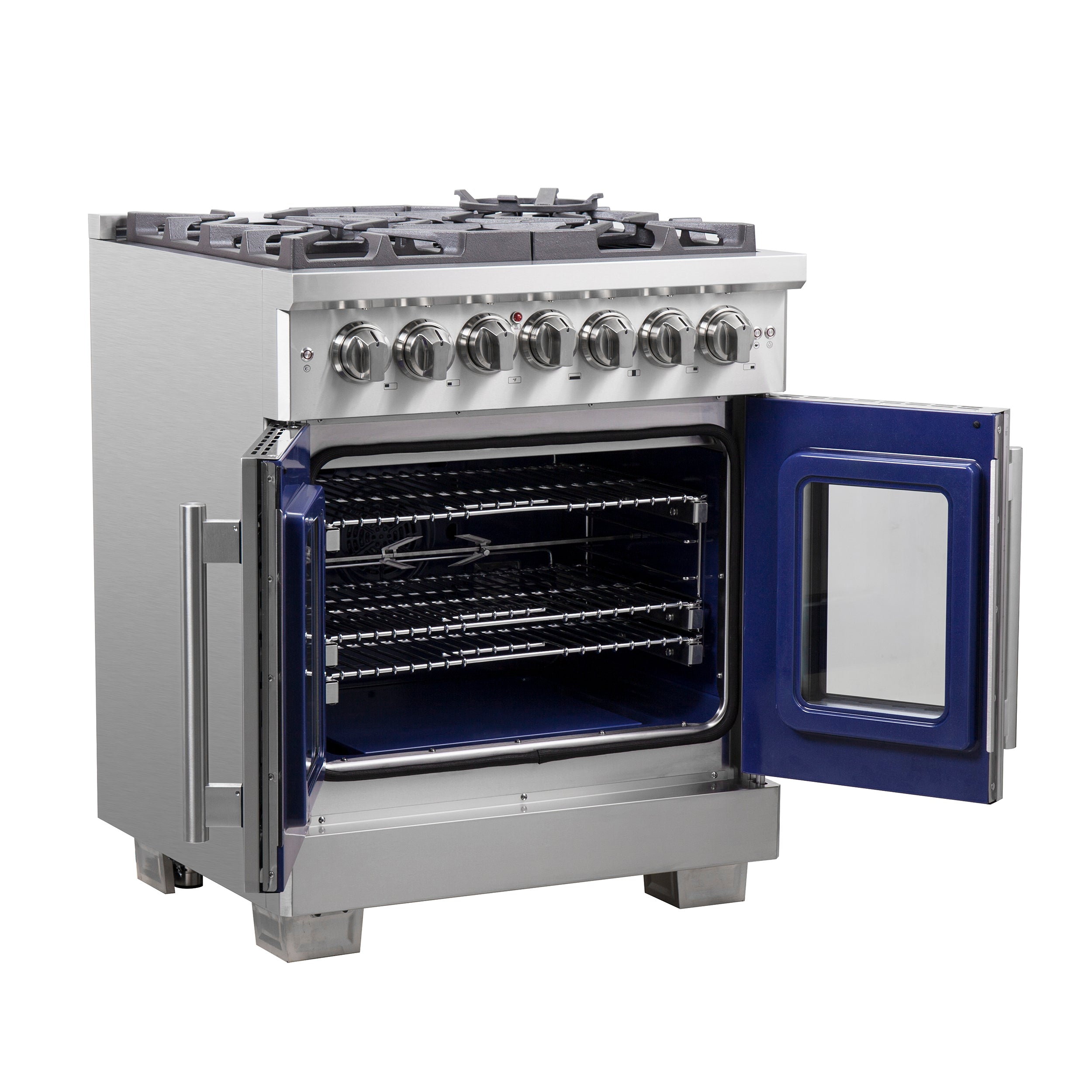 Capriasca 30-Inch Freestanding French Door Dual Fuel Range, 4 Burners, True Convection Oven FFSGS638730