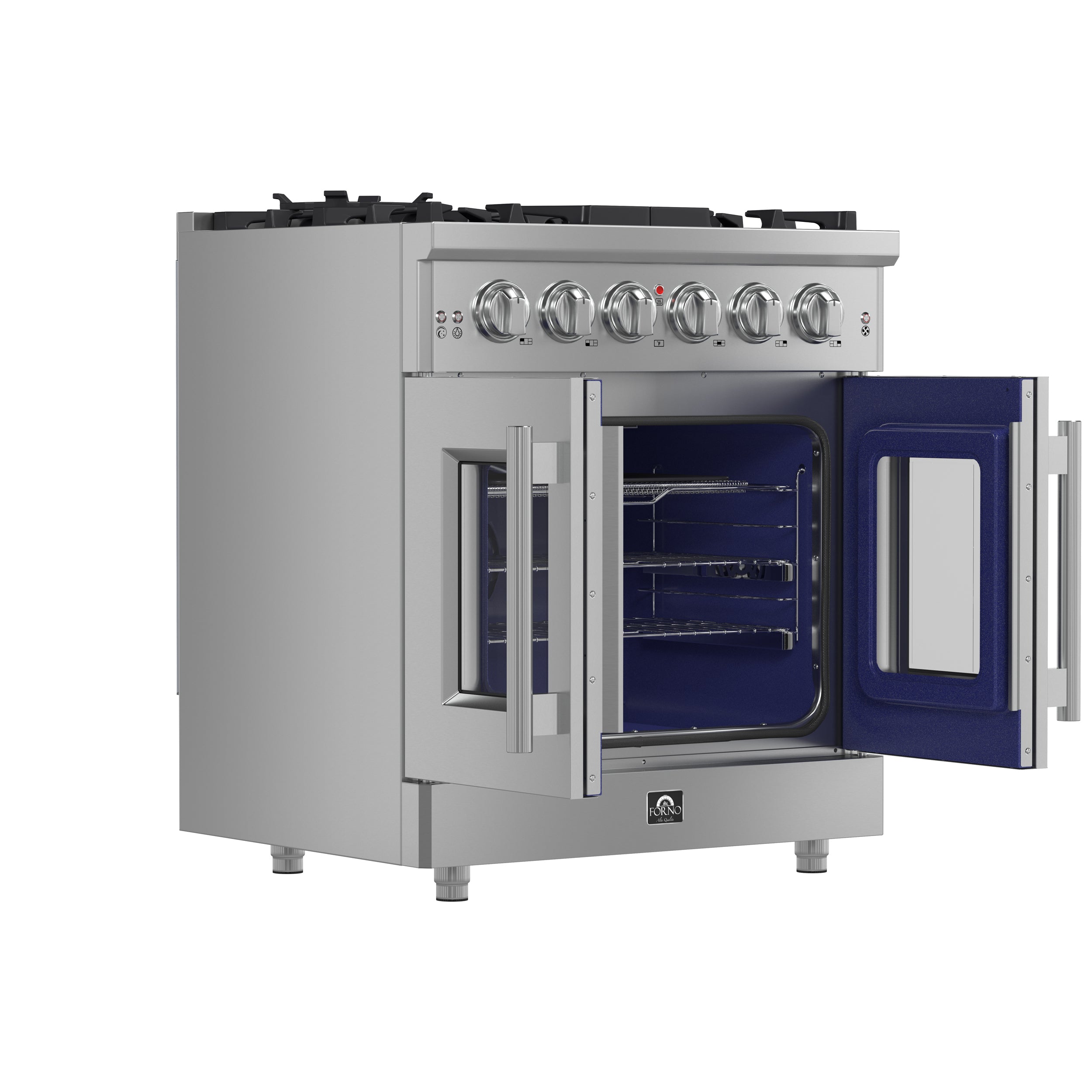 Massimo 30-Inch Freestanding French Door Gas Range, 4 Burners, Convection Oven, Energy Efficient FFSGS643930