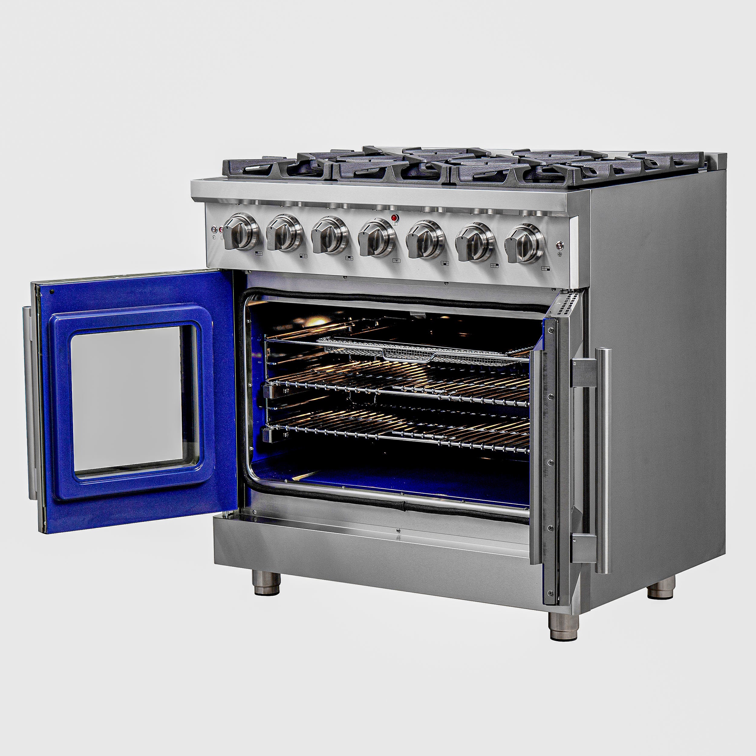 Massimo 36-Inch Freestanding French Door Gas Range, 6 Burners, Convection Oven, Energy Efficient FFSGS643936