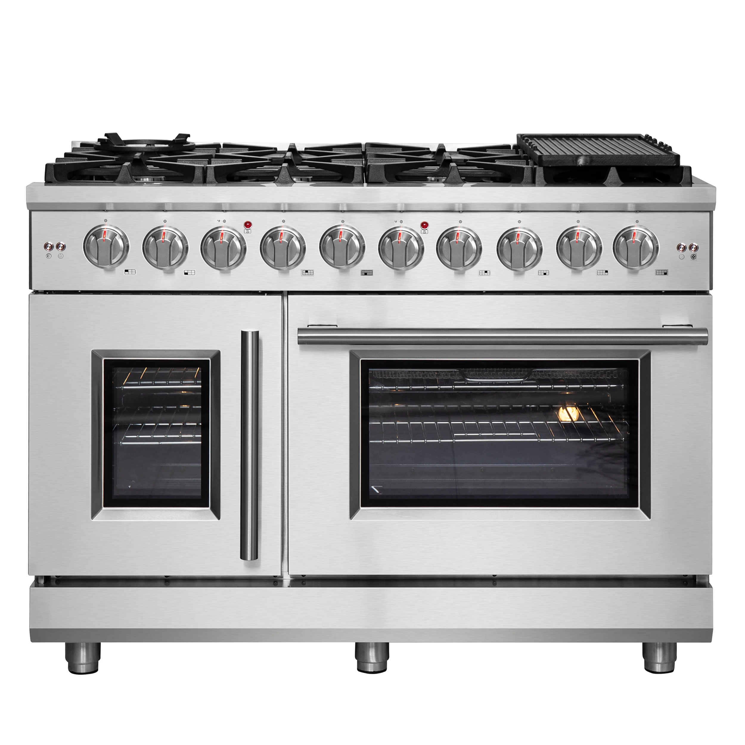 Massimo 48-Inch Freestanding French Door Gas Range, 8 Burners, Convection Oven, Energy Efficient FFSGS643948