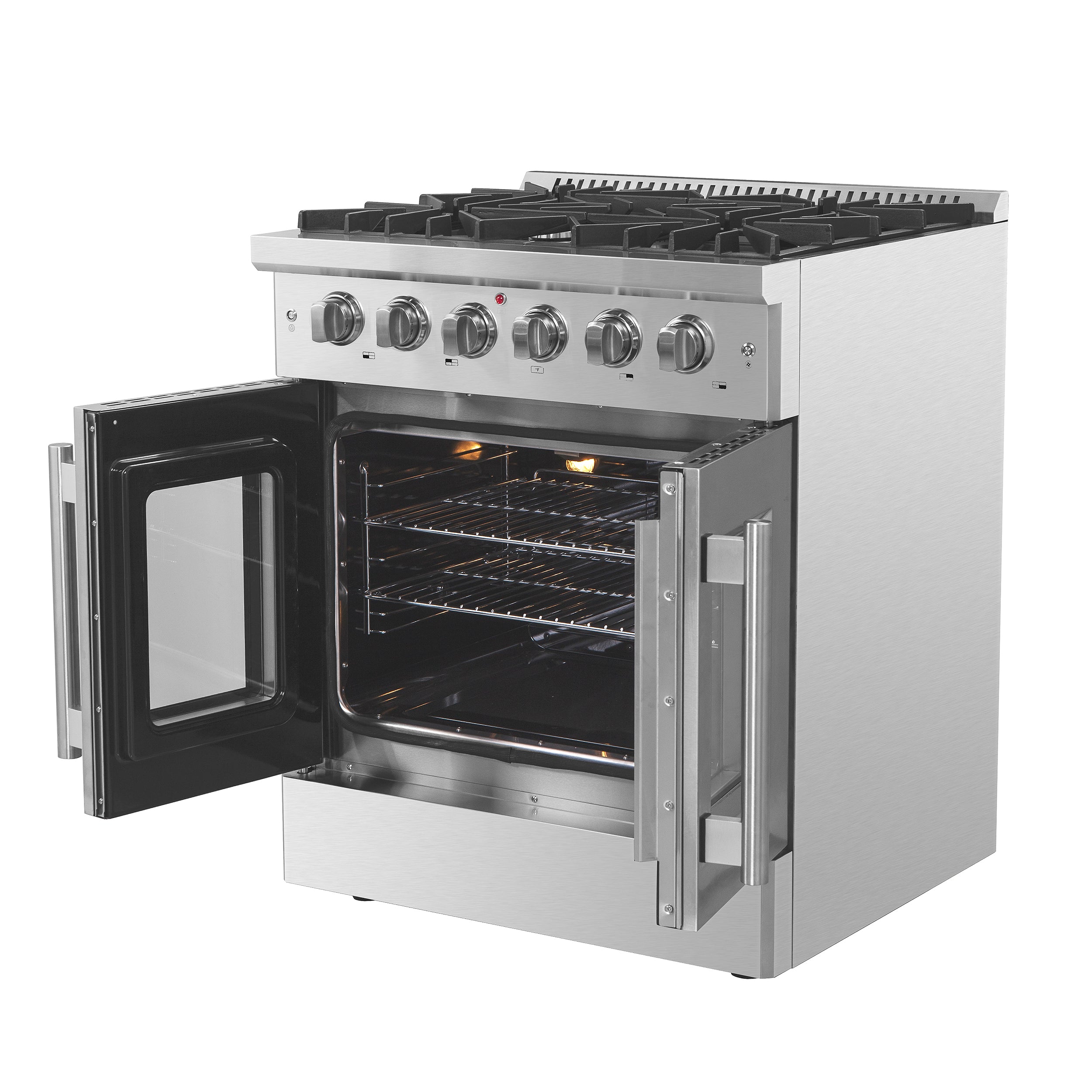 Galiano 30-Inch Freestanding French Door Gas Range, 4 Burners, Convection Oven, Energy Efficient FFSGS644430