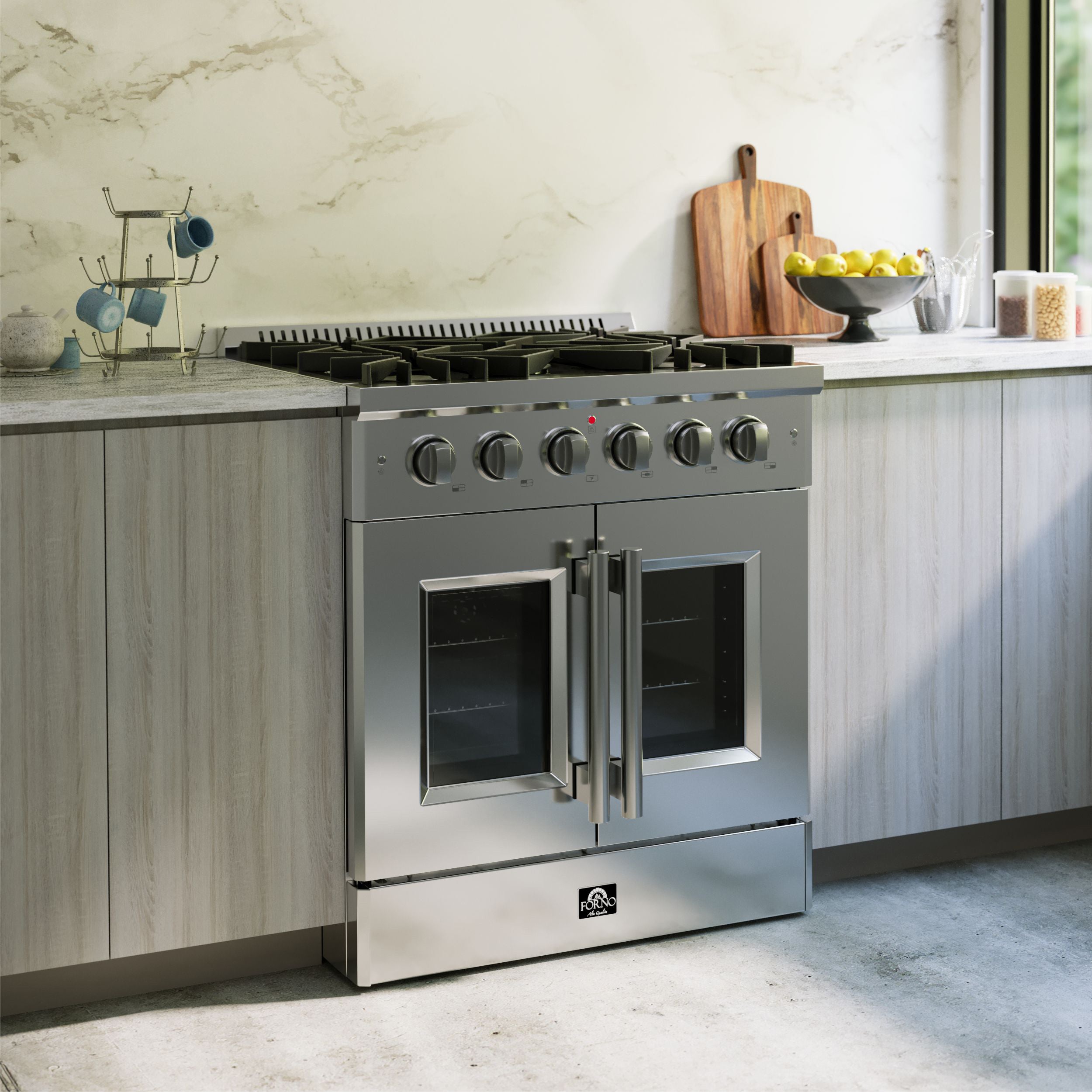 Galiano 30-Inch Freestanding French Door Gas Range, 4 Burners, Convection Oven, Energy Efficient FFSGS644430