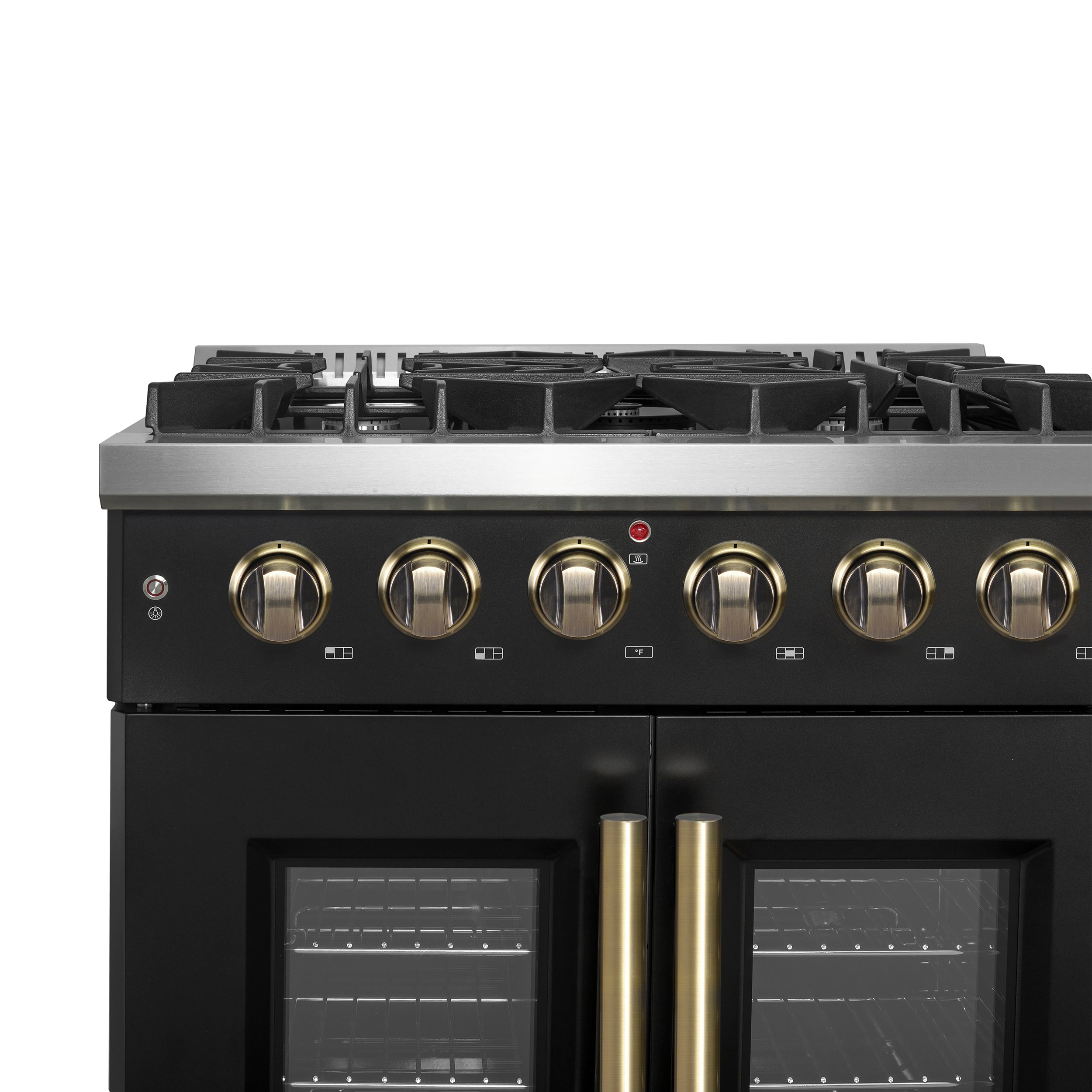 Galiano 30-inch French Door Gas Range and Antique Brass Design, 5 Sealed Burners 68,000 BTU, 4.32 cu.ft. Convection Oven FFSGS644430BLK