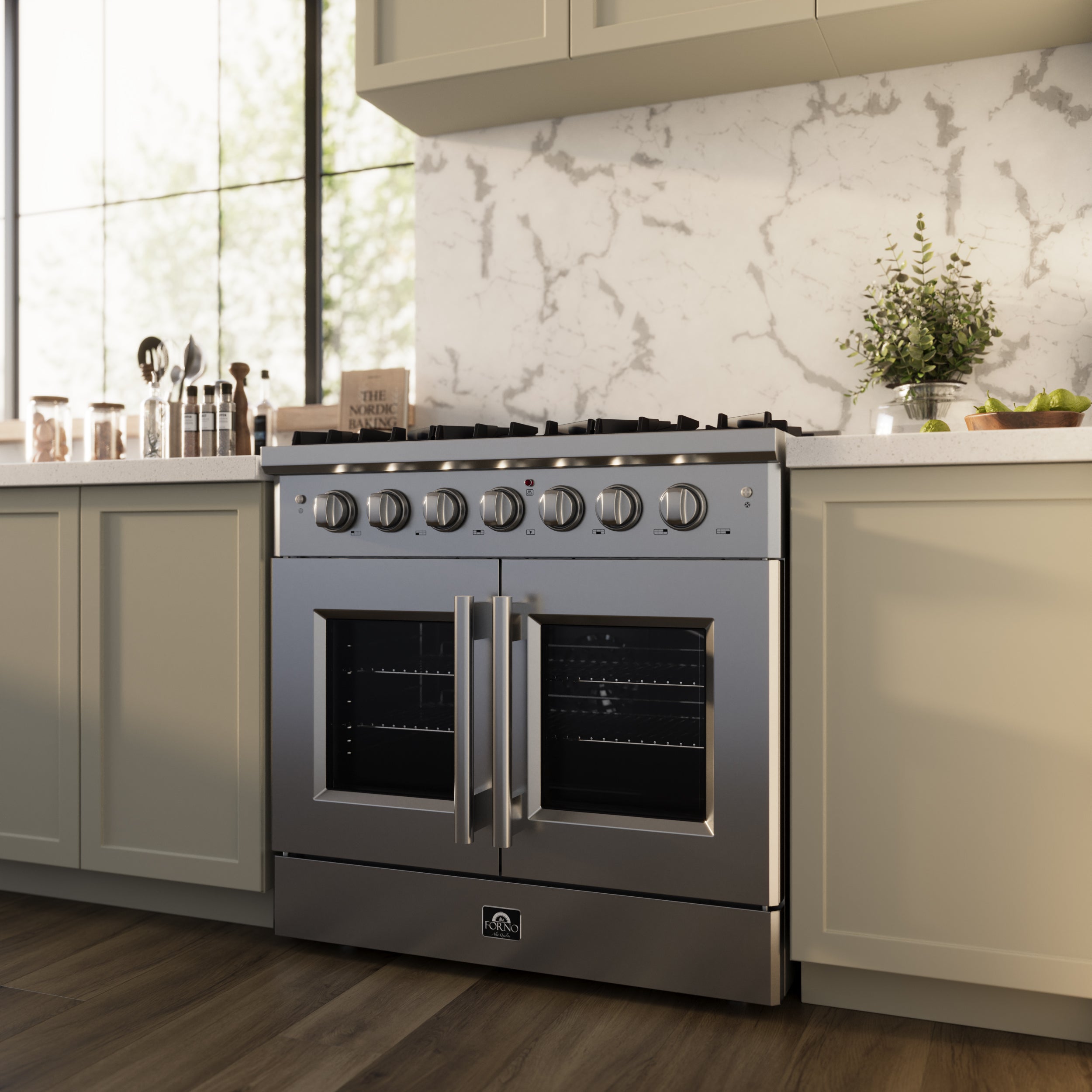 Galiano 36-Inch Freestanding French Door Gas Range, 6 Burners, Convection Oven, Energy Efficient FFSGS644436