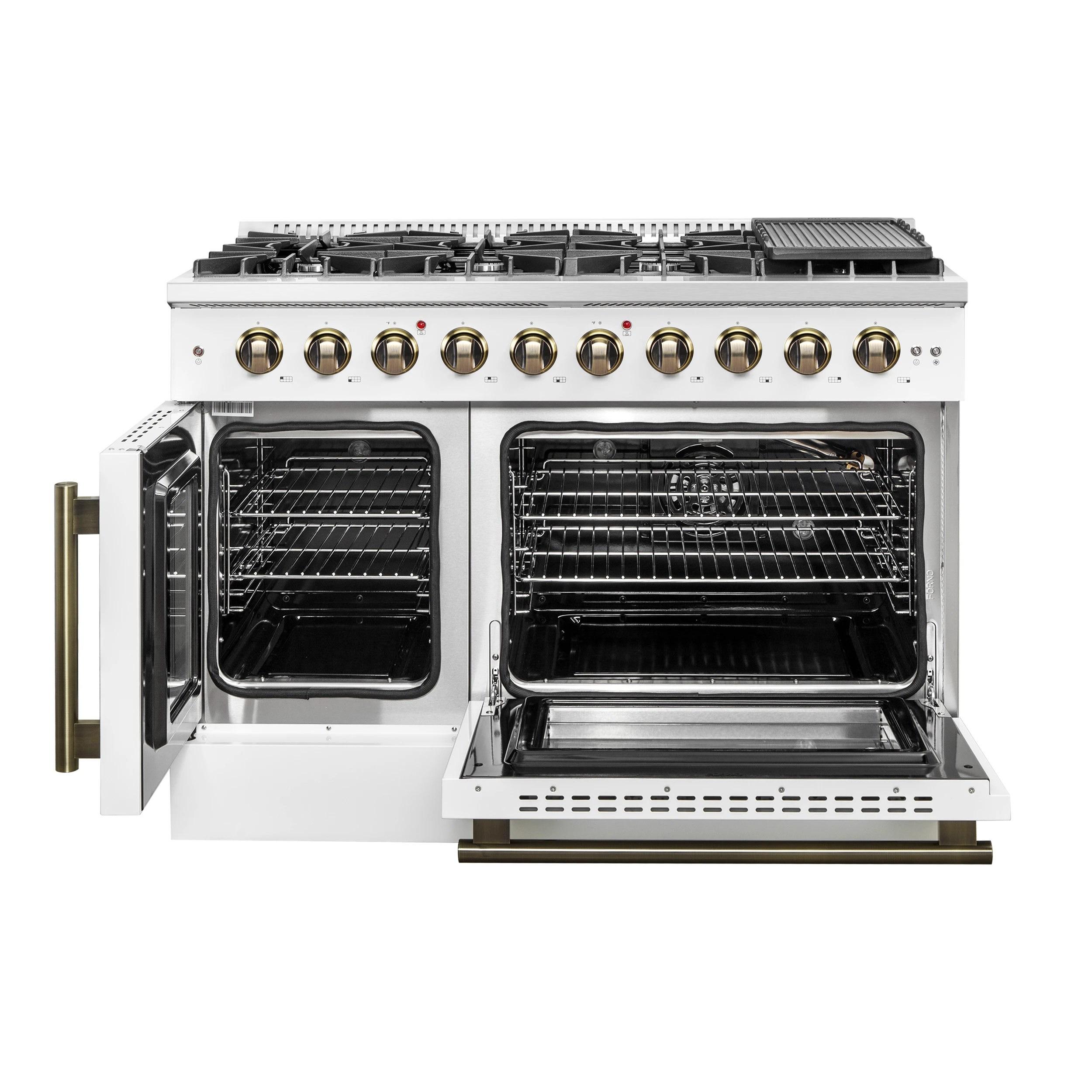 Galiano 48-Inch Freestanding French Door Gas Range, & Antique Brass FFSGS644448WHT