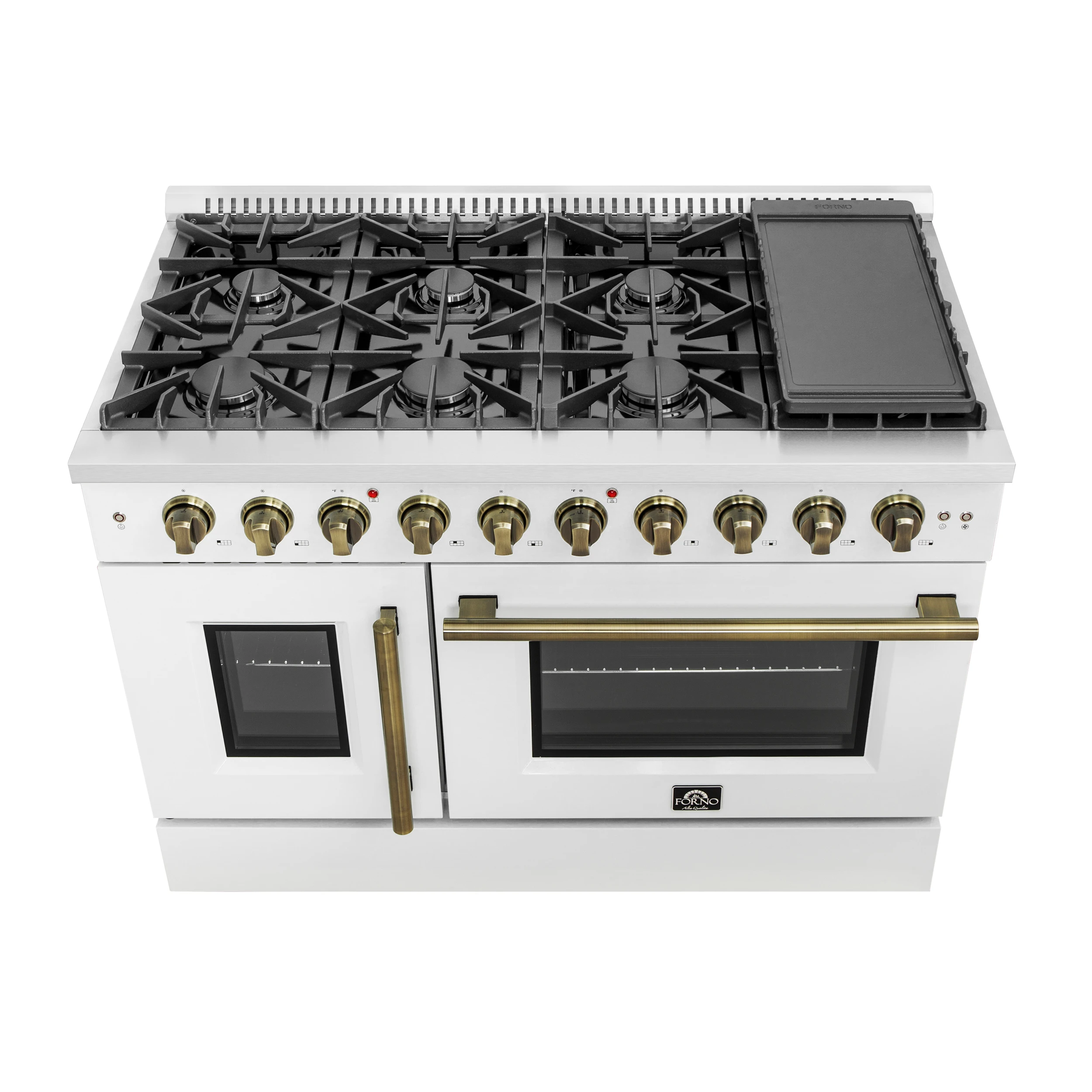 Galiano 48-Inch Freestanding French Door Gas Range, & Antique Brass FFSGS644448WHT