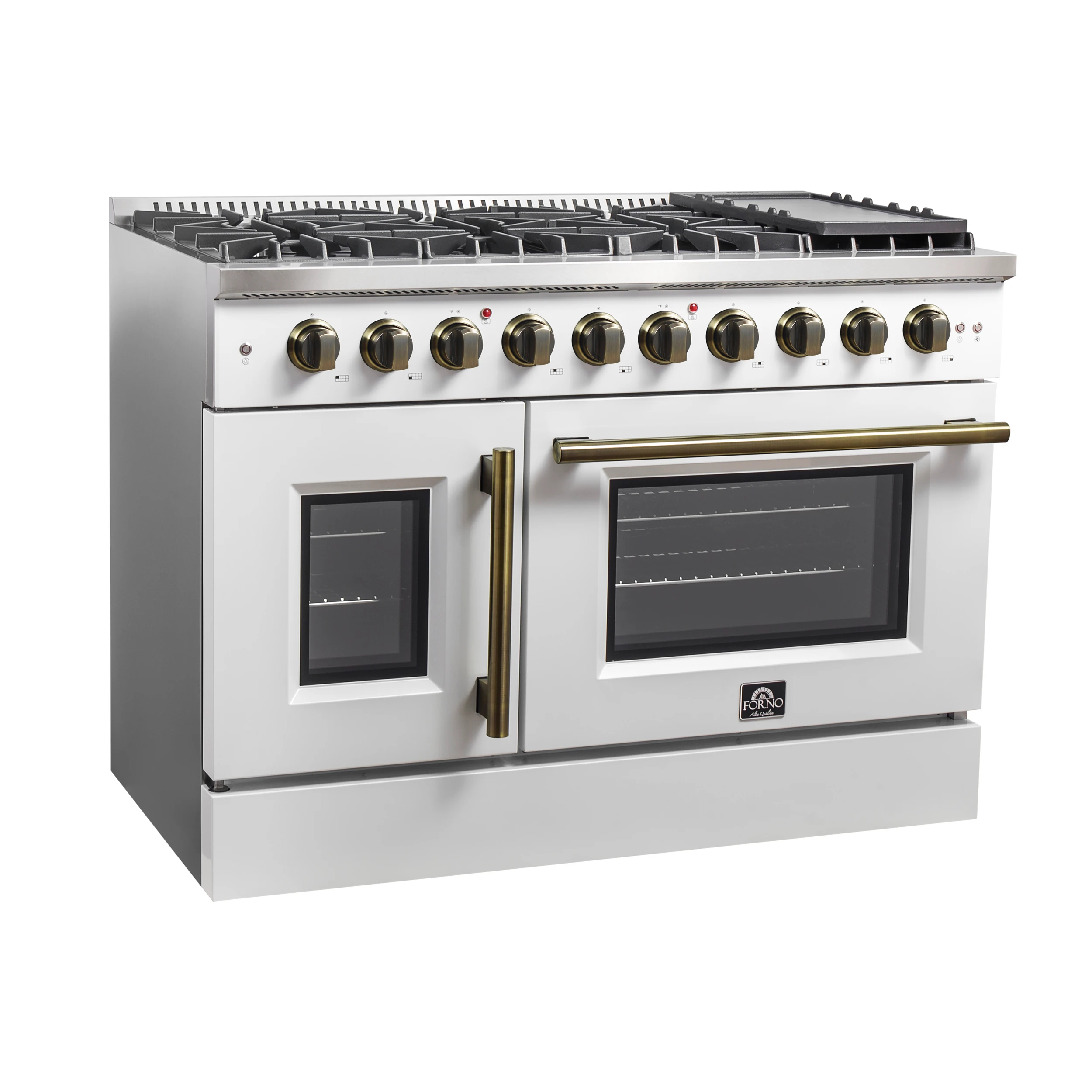 Galiano 48-Inch Freestanding French Door Gas Range, & Antique Brass FFSGS644448WHT