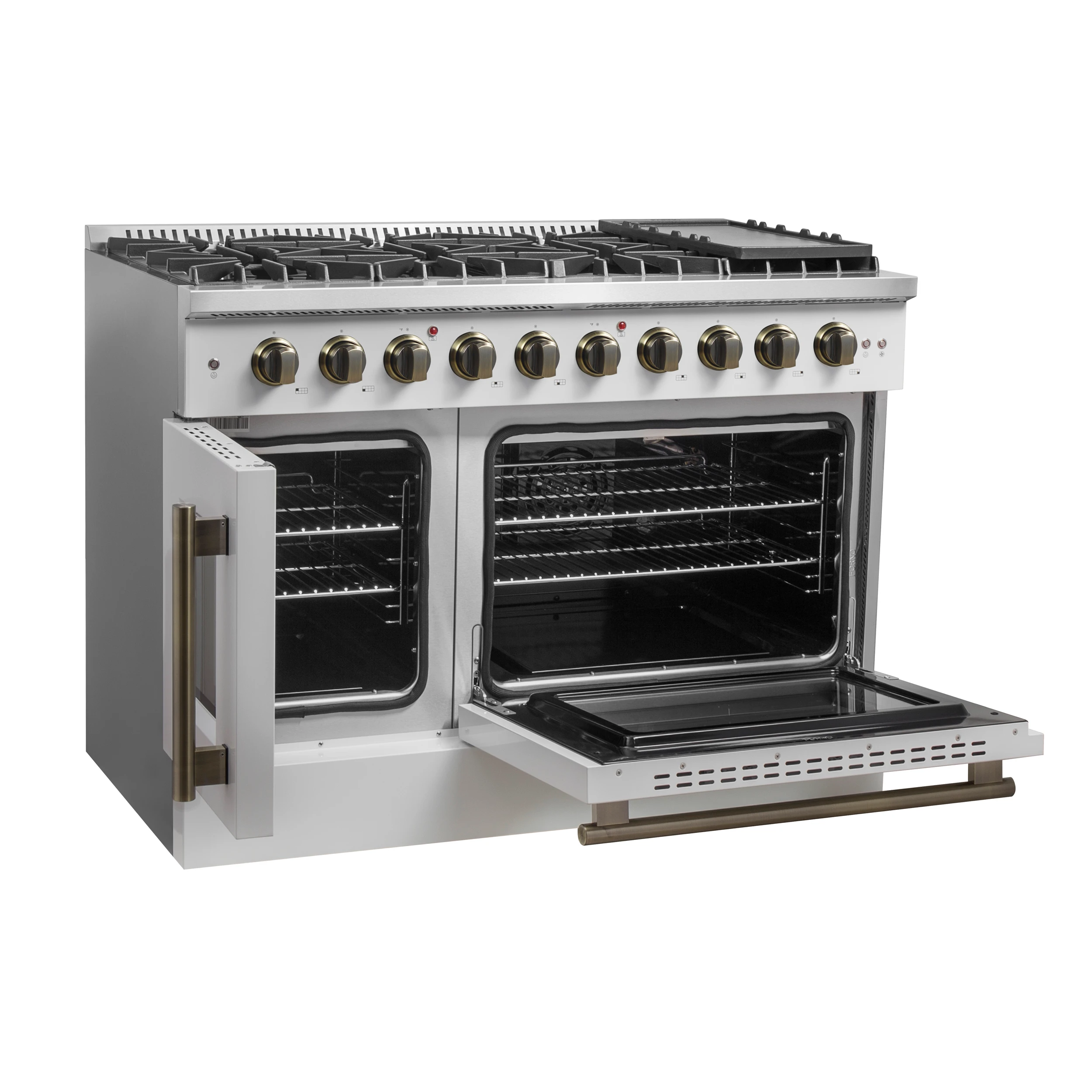 Galiano 48-Inch Freestanding French Door Gas Range, & Antique Brass FFSGS644448WHT