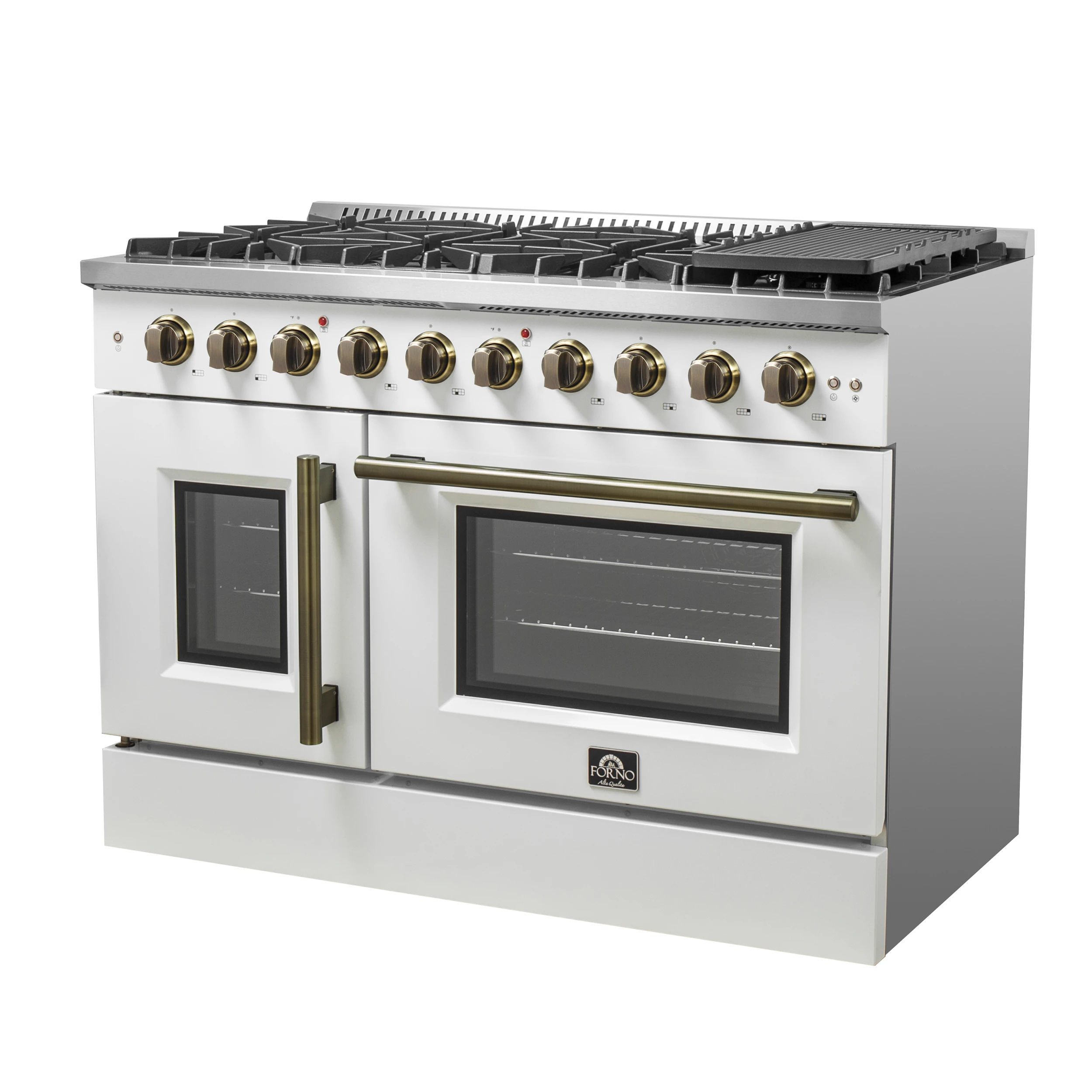 Galiano 48-Inch Freestanding French Door Gas Range, & Antique Brass FFSGS644448WHT