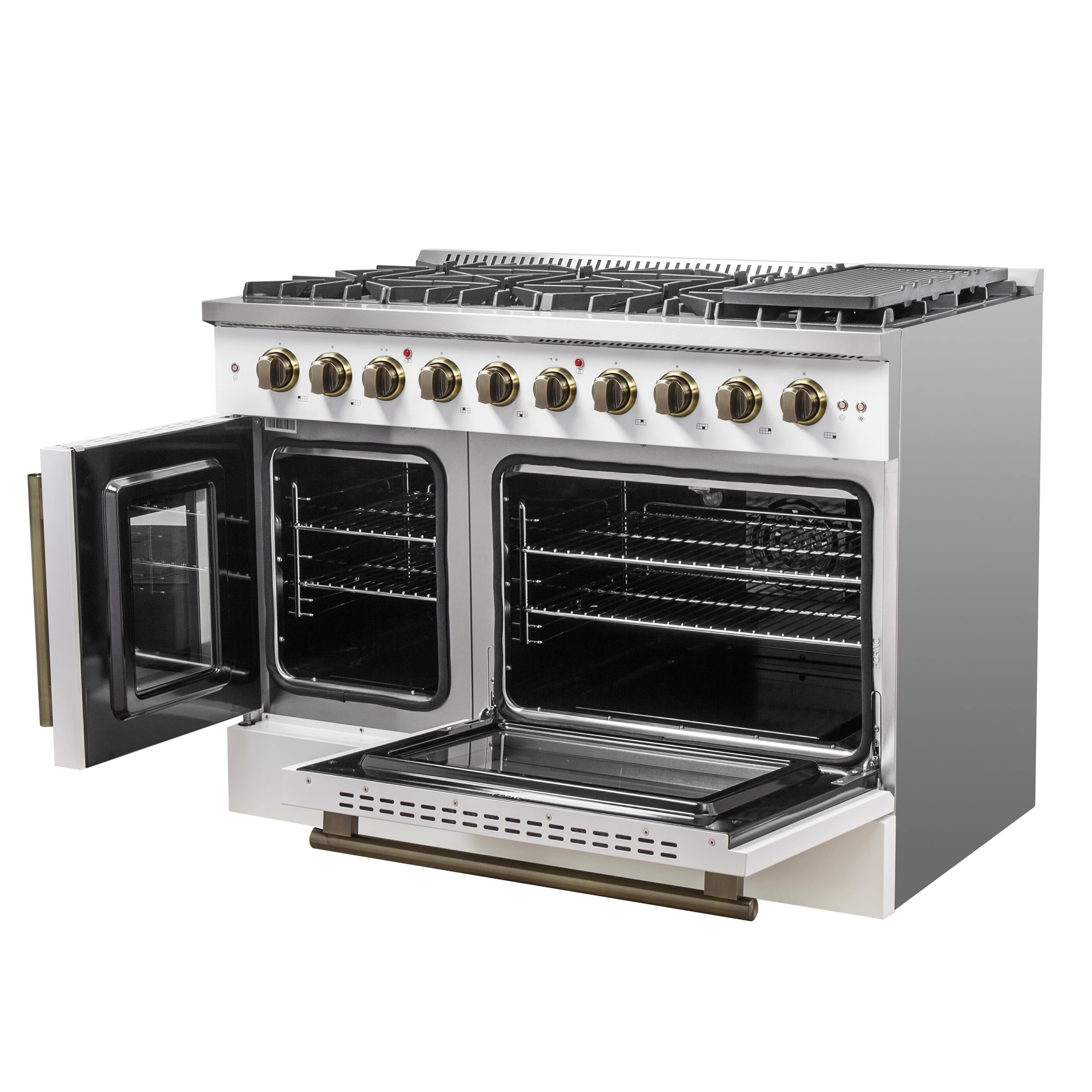 Galiano 48-Inch Freestanding French Door Gas Range, & Antique Brass FFSGS644448WHT