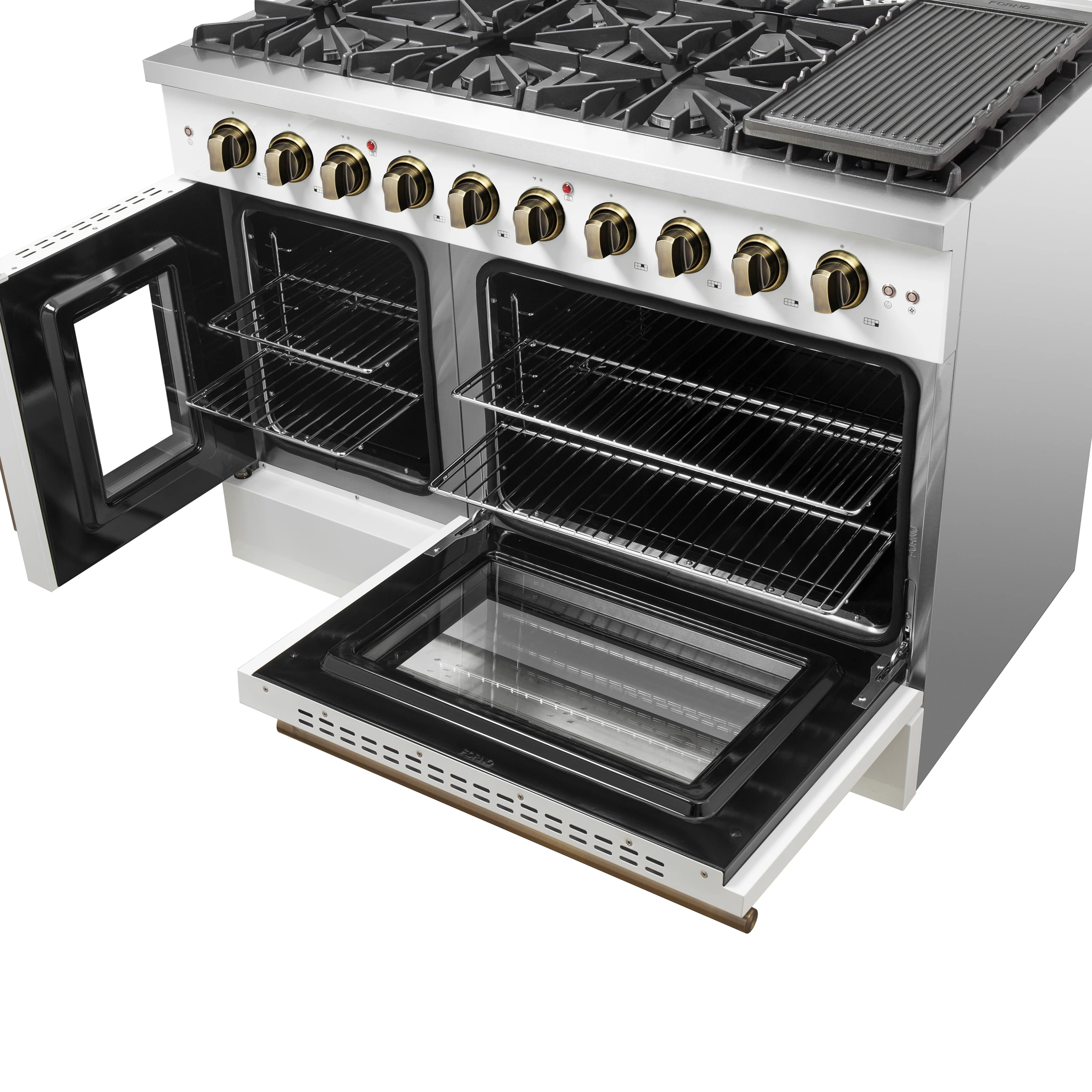 Galiano 48-Inch Freestanding French Door Gas Range, & Antique Brass FFSGS644448WHT