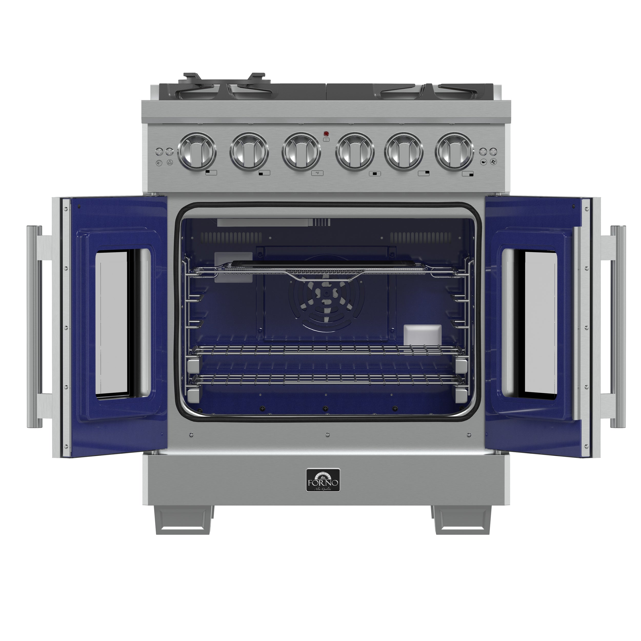 Capriasca 30-Inch Freestanding French Door Gas Range, 4 Burners, Convection Oven, Energy Efficient FFSGS646030