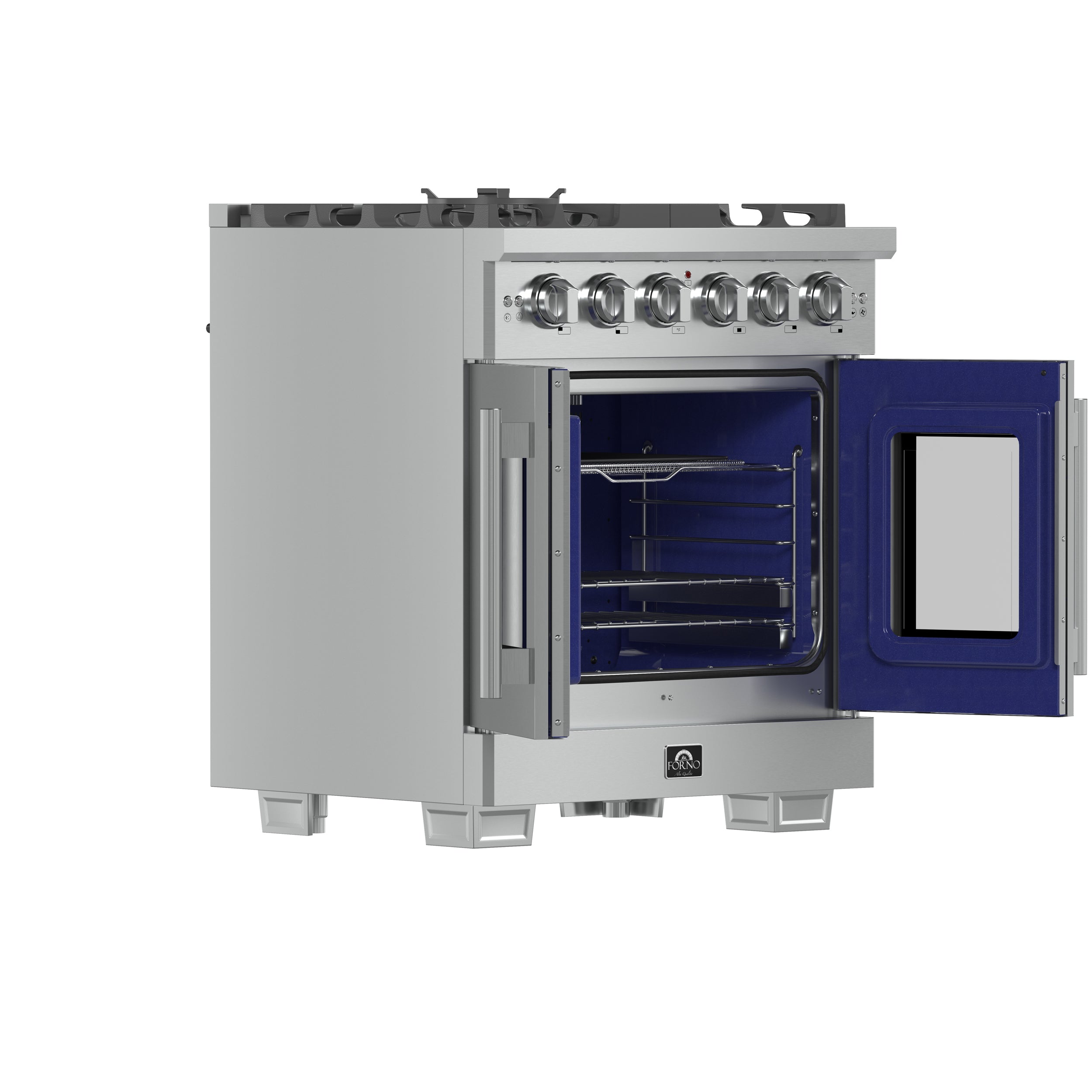 Capriasca 30-Inch Freestanding French Door Gas Range, 4 Burners, Convection Oven, Energy Efficient FFSGS646030