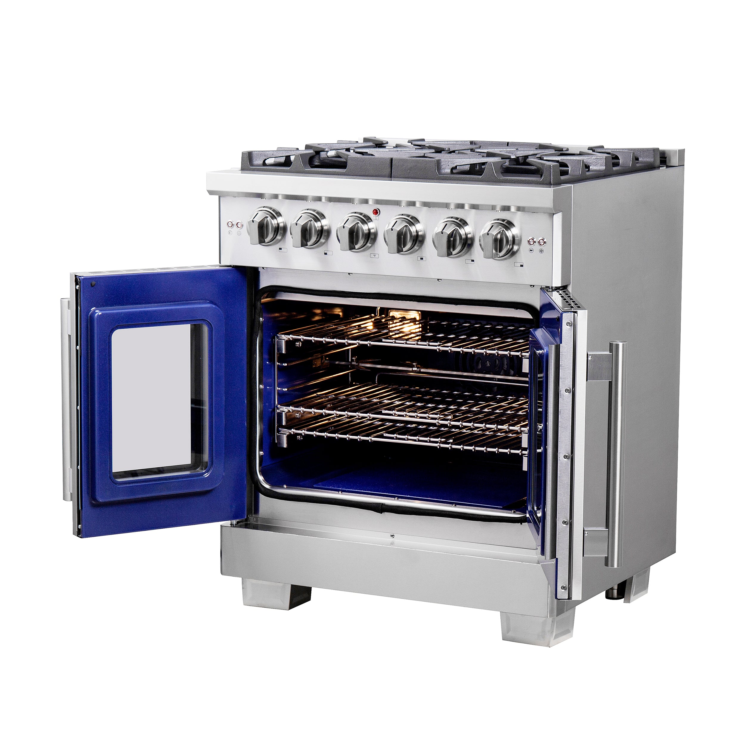Capriasca 30-Inch Freestanding French Door Gas Range, 4 Burners, Convection Oven, Energy Efficient FFSGS646030