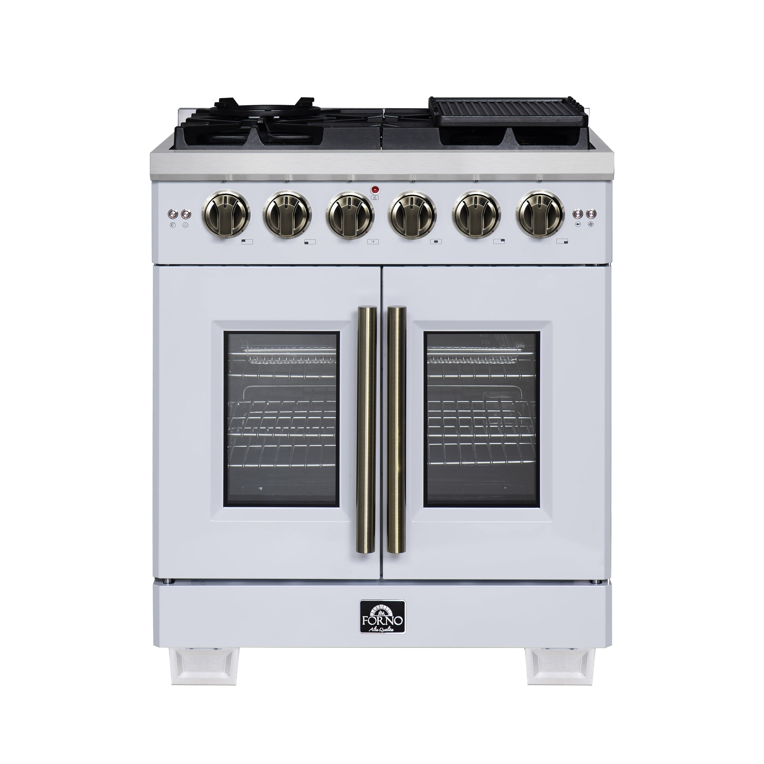 Capriasca 30-Inch Freestanding French Door Gas Range, 4 Burners, Convection Oven, Energy Efficient FFSGS646030WHT
