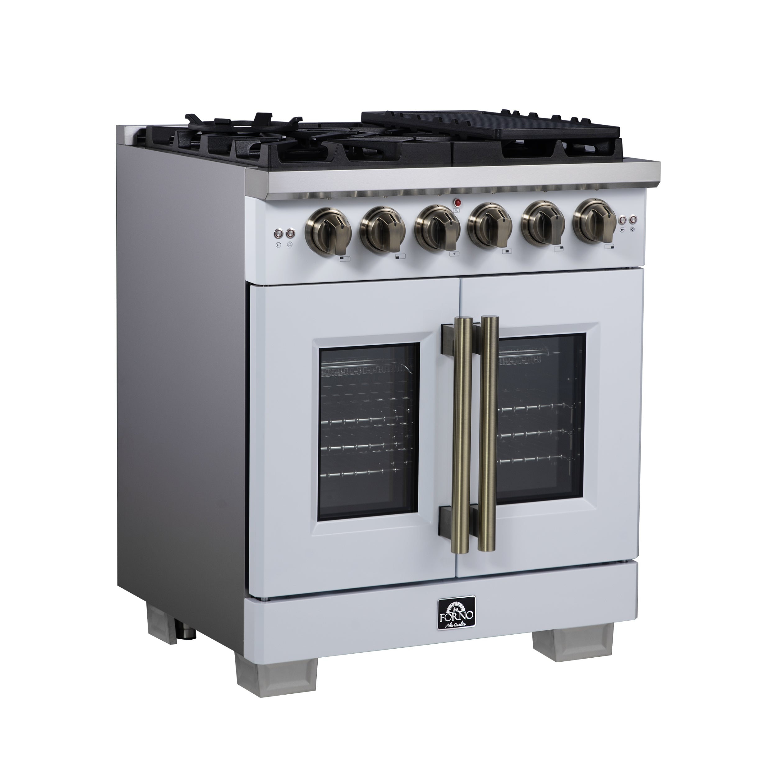 Capriasca 30-Inch Freestanding French Door Gas Range, 4 Burners, Convection Oven, Energy Efficient FFSGS646030WHT