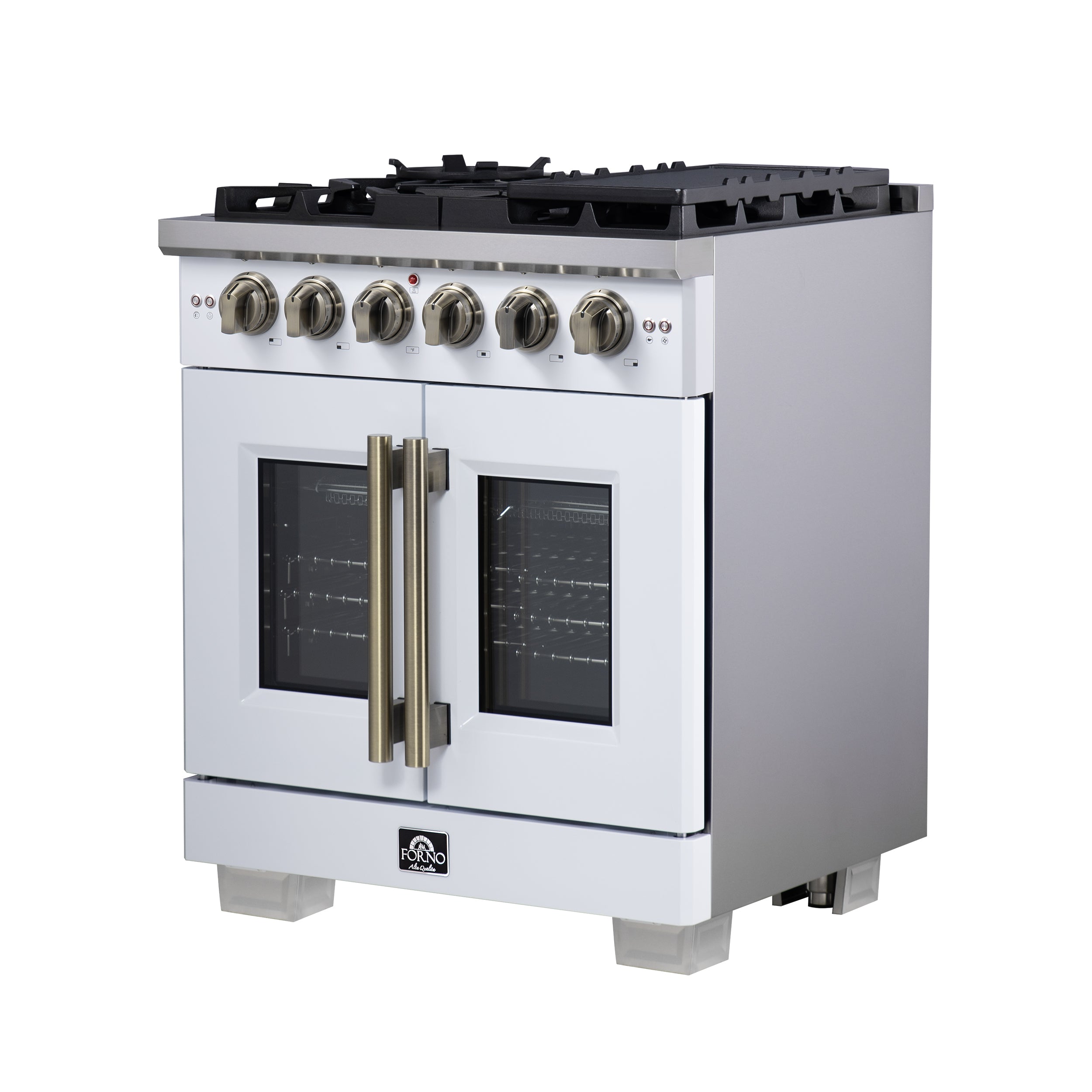 Capriasca 30-Inch Freestanding French Door Gas Range, 4 Burners, Convection Oven, Energy Efficient FFSGS646030WHT