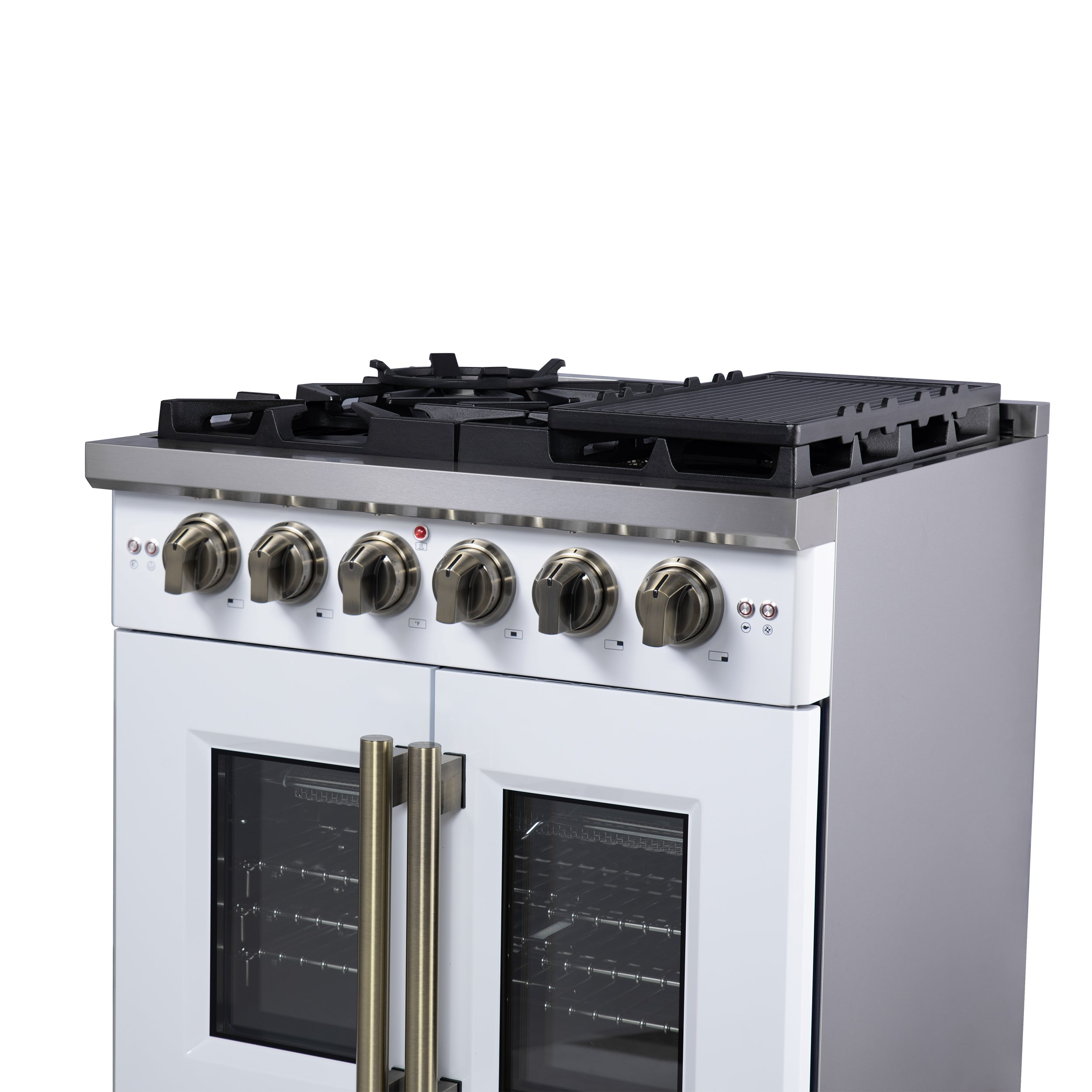 Capriasca 30-Inch Freestanding French Door Gas Range, 4 Burners, Convection Oven, Energy Efficient FFSGS646030WHT