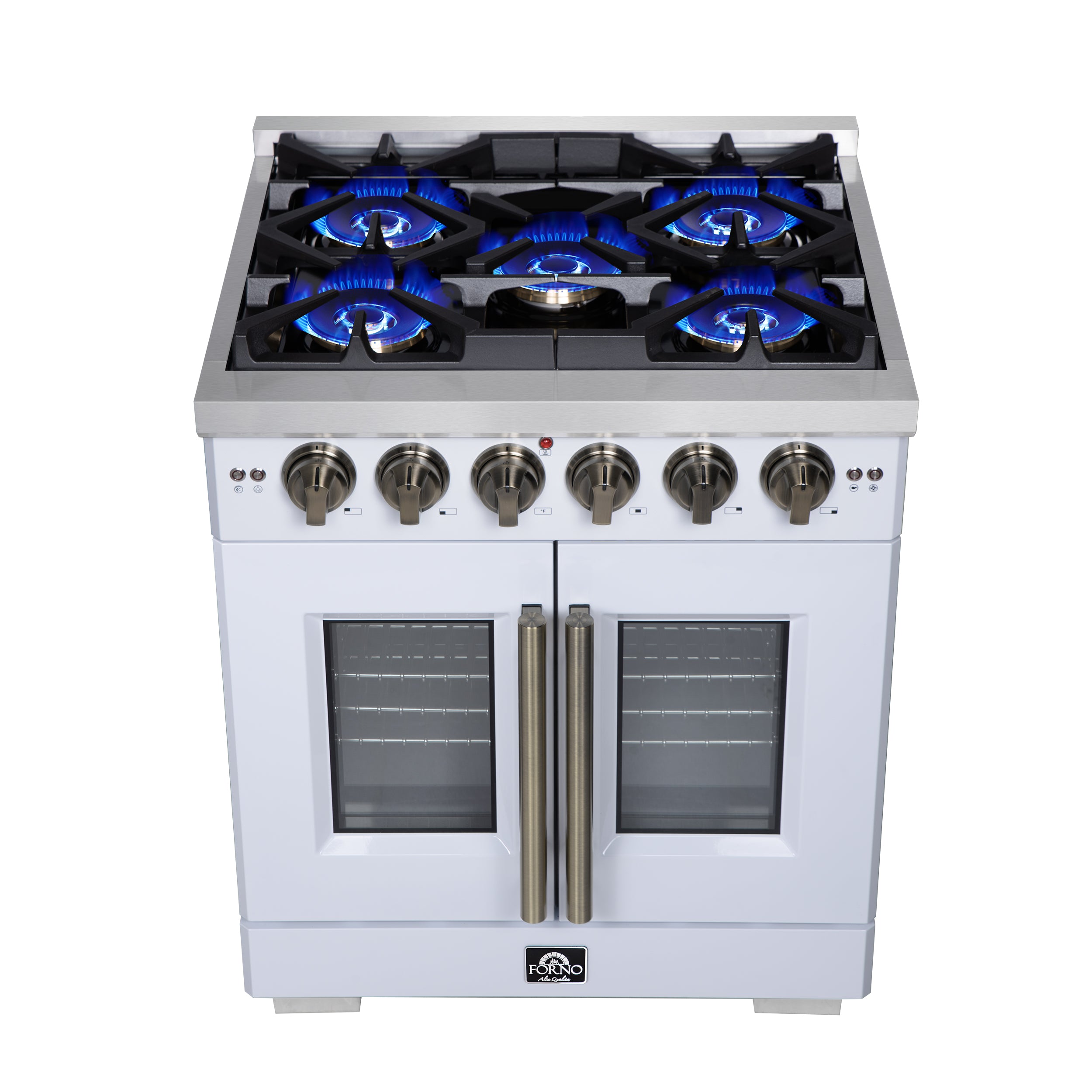 Capriasca 30-Inch Freestanding French Door Gas Range, 4 Burners, Convection Oven, Energy Efficient FFSGS646030WHT