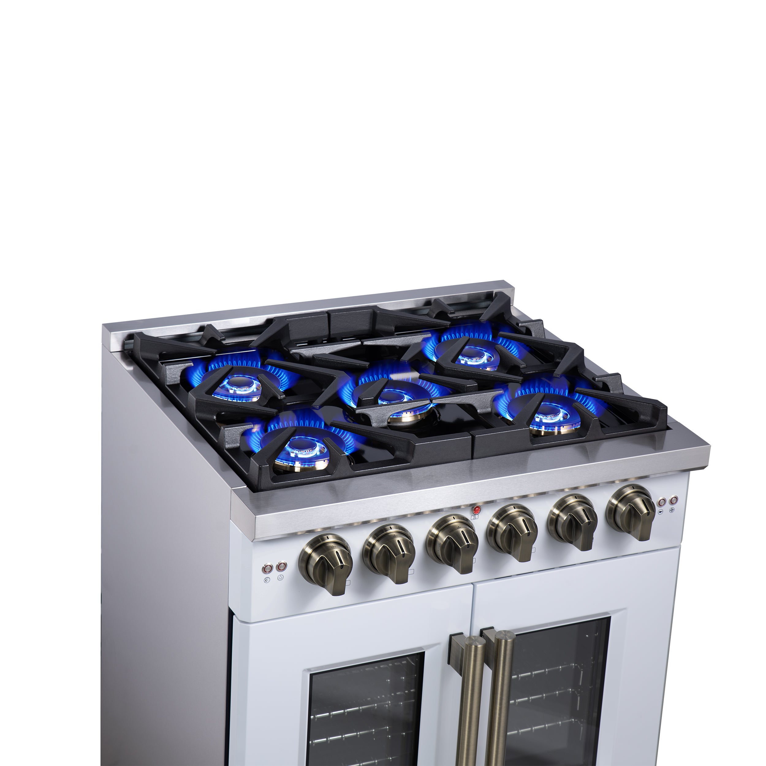 Capriasca 30-Inch Freestanding French Door Gas Range, 4 Burners, Convection Oven, Energy Efficient FFSGS646030WHT