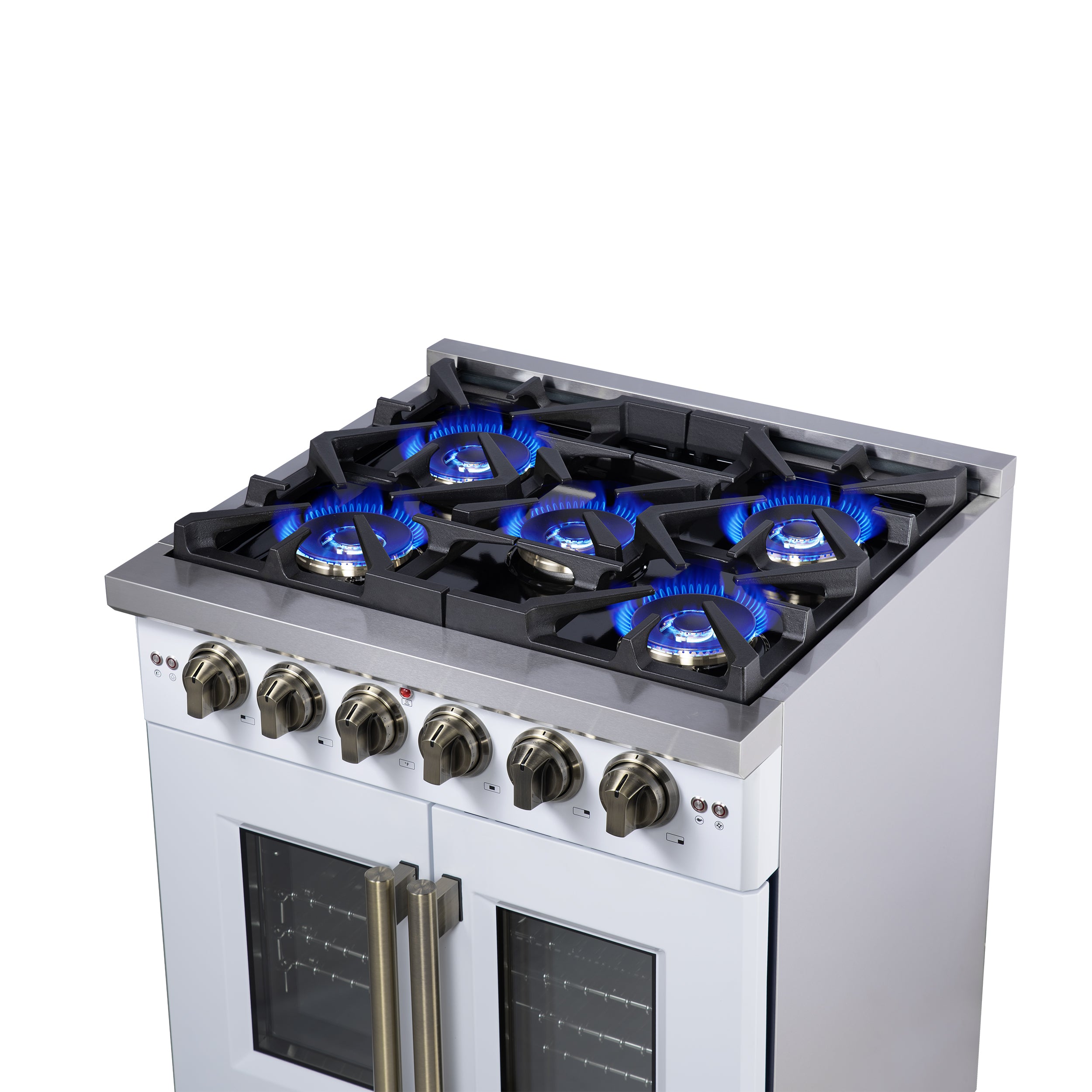 Capriasca 30-Inch Freestanding French Door Gas Range, 4 Burners, Convection Oven, Energy Efficient FFSGS646030WHT