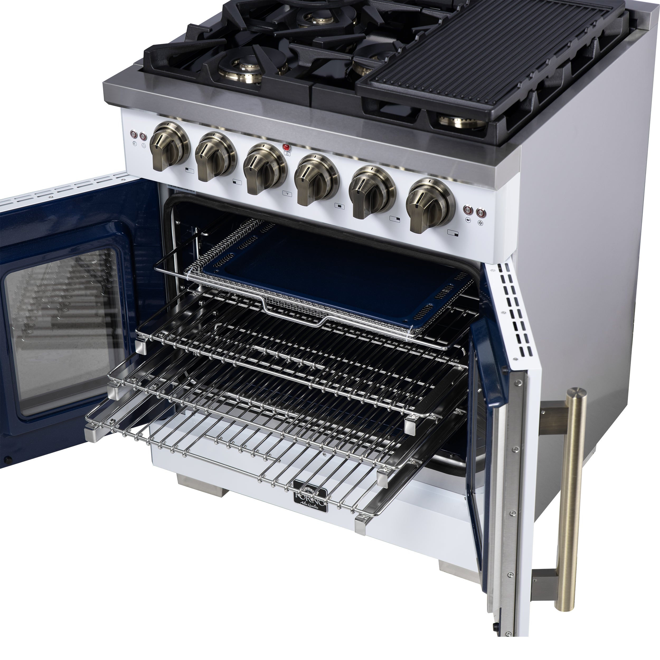 Capriasca 30-Inch Freestanding French Door Gas Range, 4 Burners, Convection Oven, Energy Efficient FFSGS646030WHT