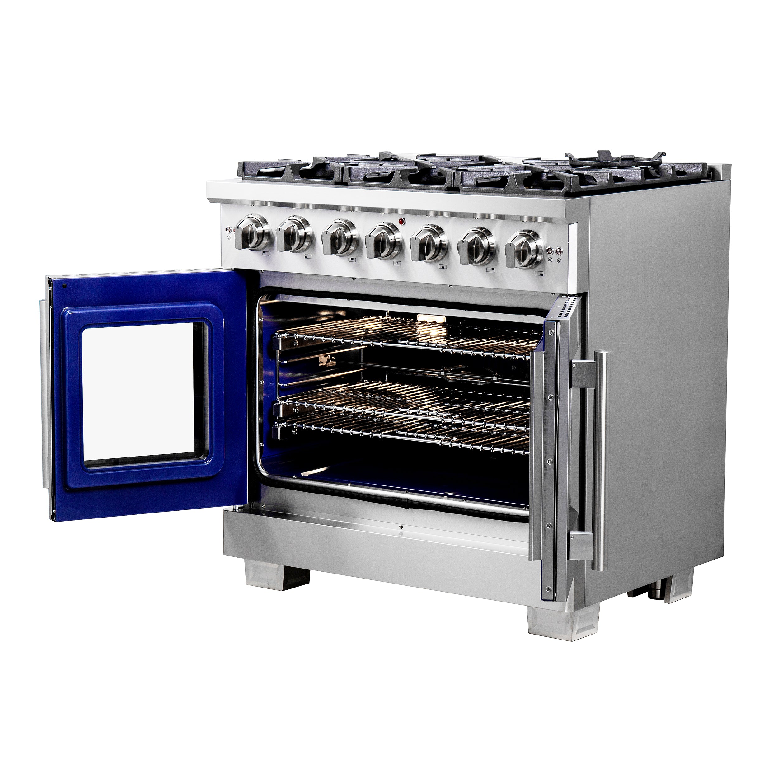 Capriasca 36-Inch Freestanding French Door Gas Range, 6 Burners, Convection Oven, Energy Efficient FFSGS646036