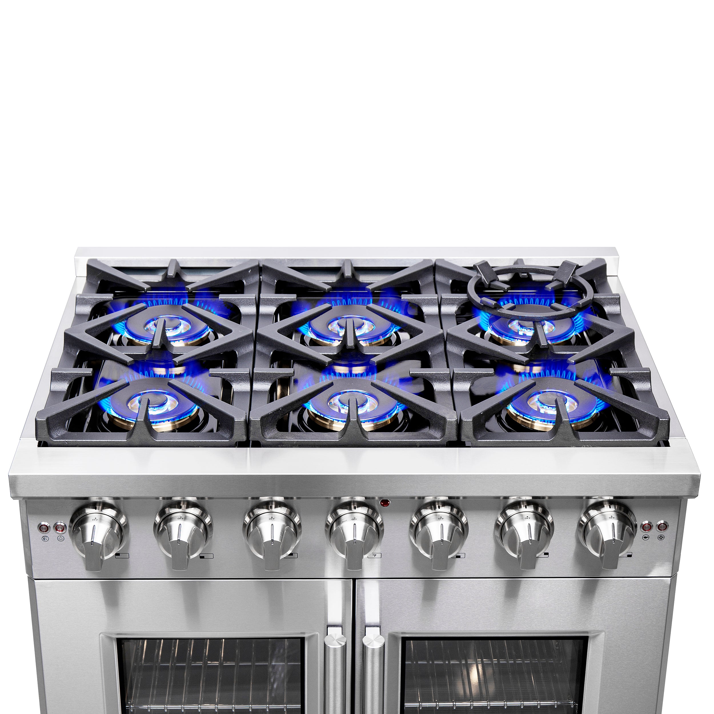 Capriasca 36-Inch Freestanding French Door Gas Range, 6 Burners, Convection Oven, Energy Efficient FFSGS646036