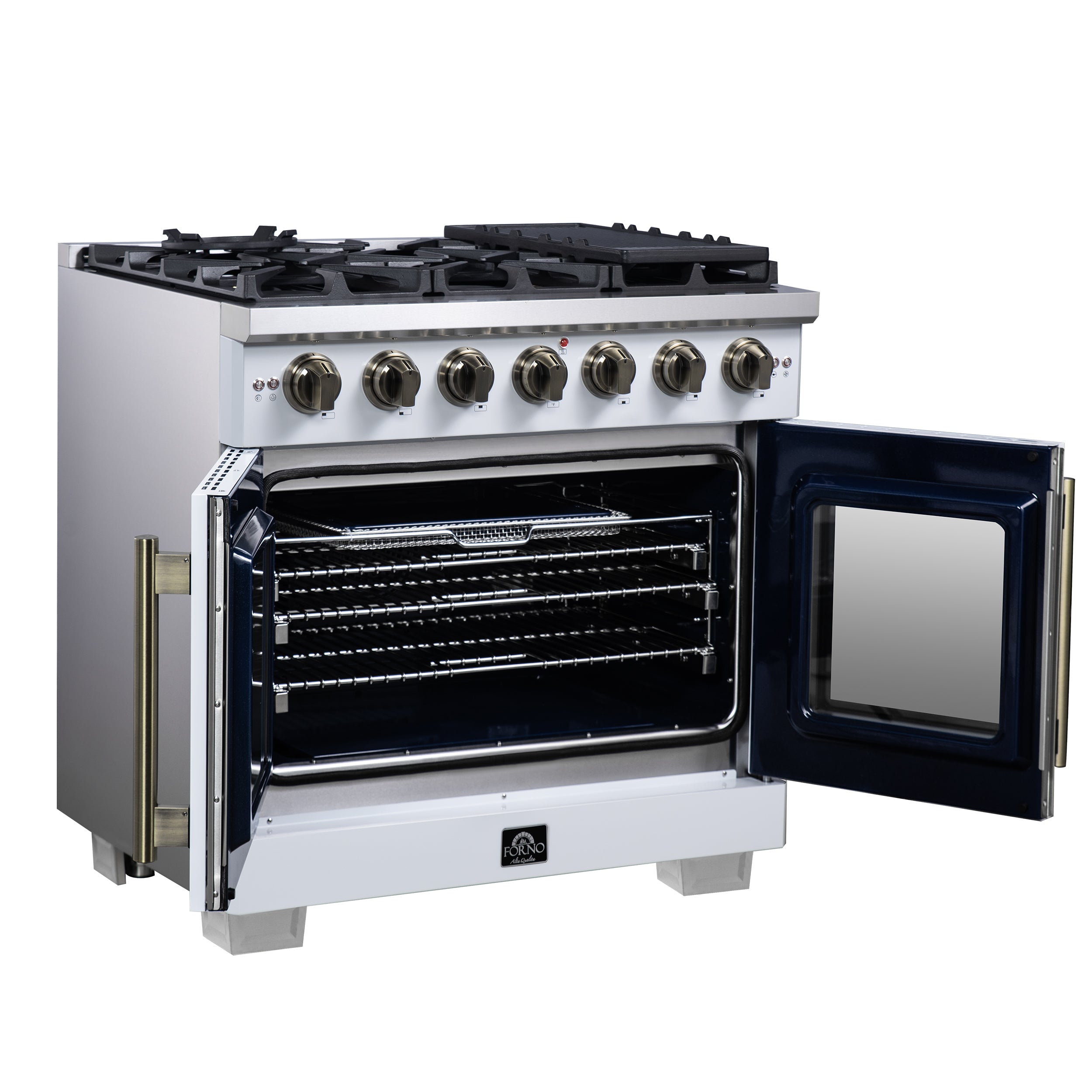 Capriasca 36-Inch Freestanding French Door Gas Range, 6 Burners, Convection Oven, Energy Efficient FFSGS646036WHT