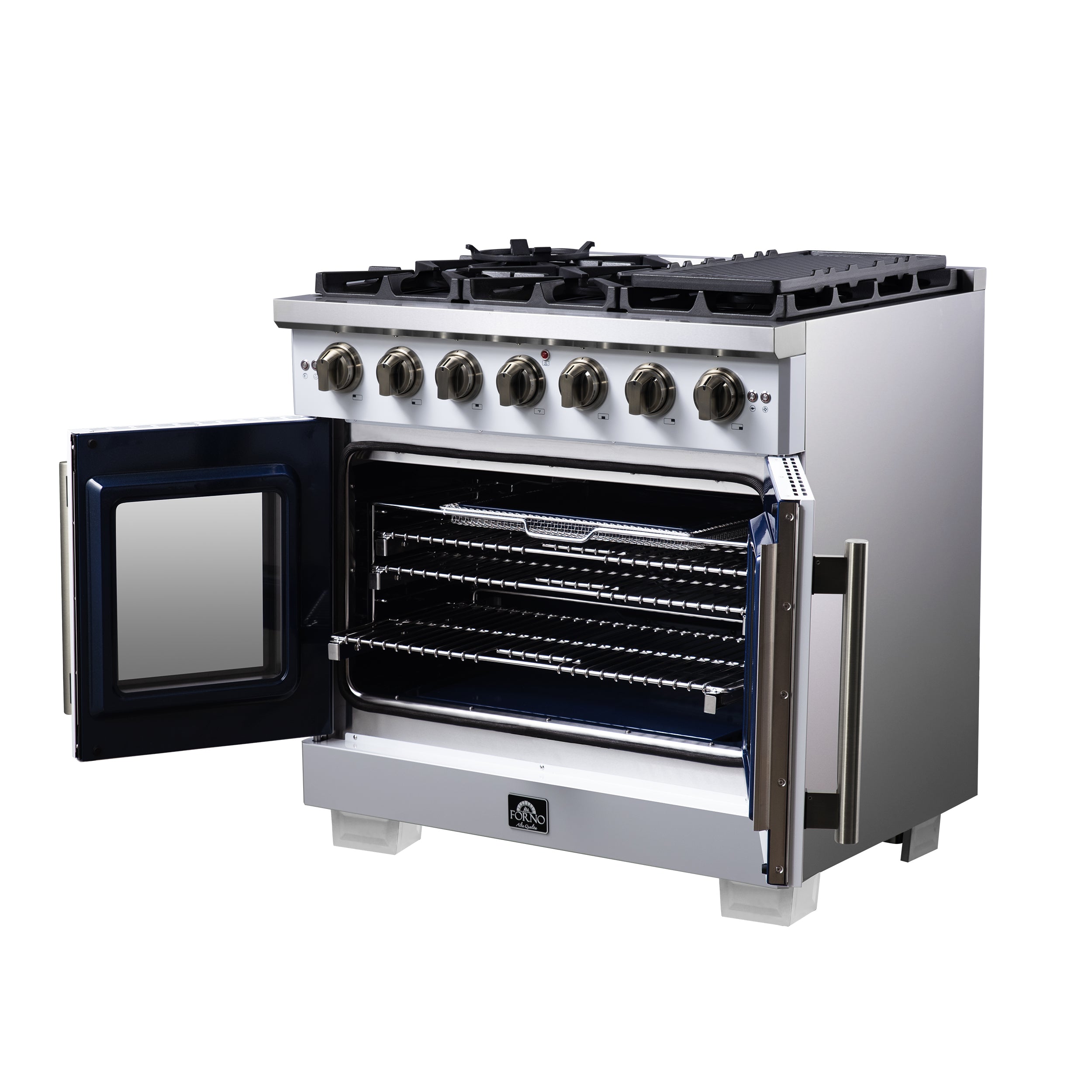 Capriasca 36-Inch Freestanding French Door Gas Range, 6 Burners, Convection Oven, Energy Efficient FFSGS646036WHT