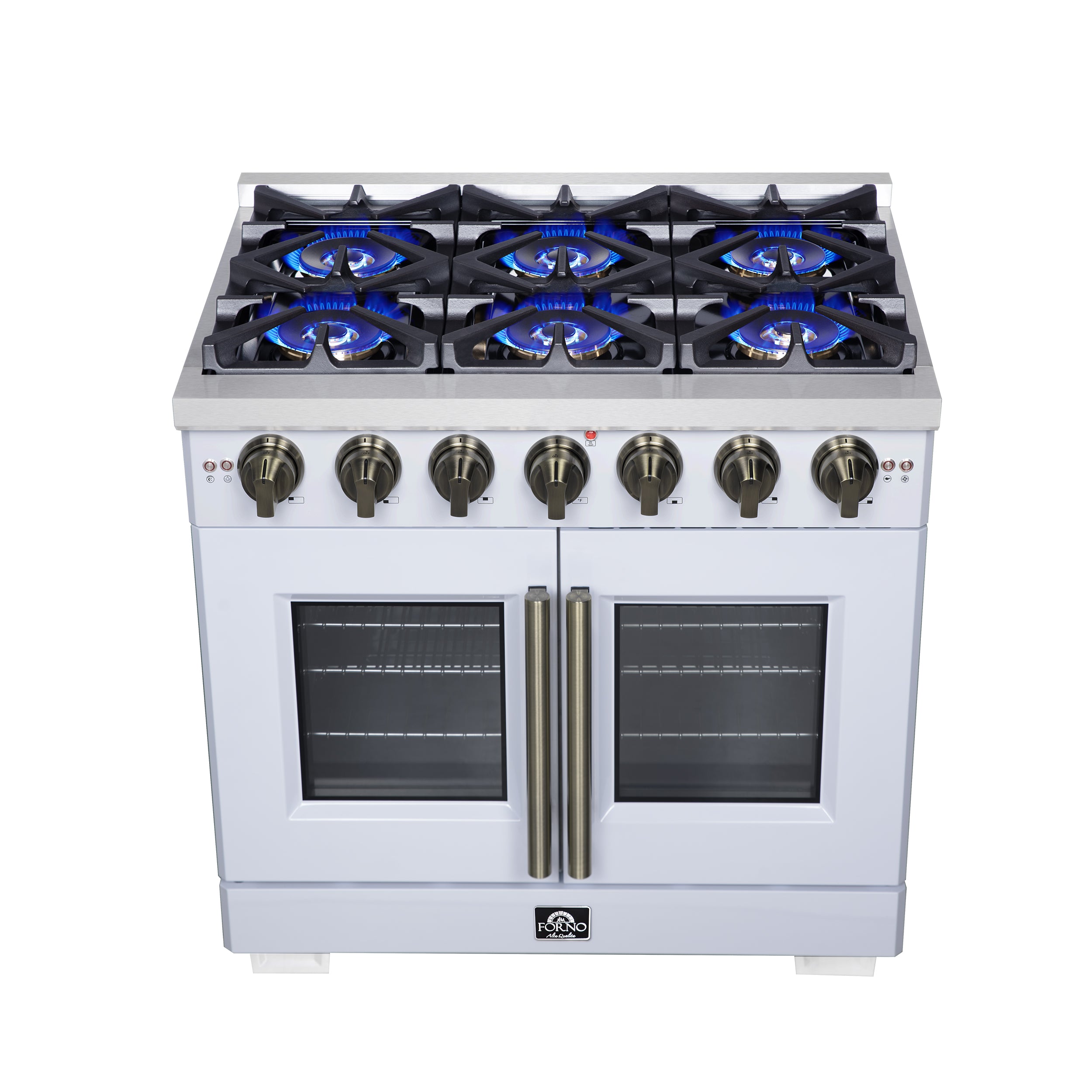 Capriasca 36-Inch Freestanding French Door Gas Range, 6 Burners, Convection Oven, Energy Efficient FFSGS646036WHT