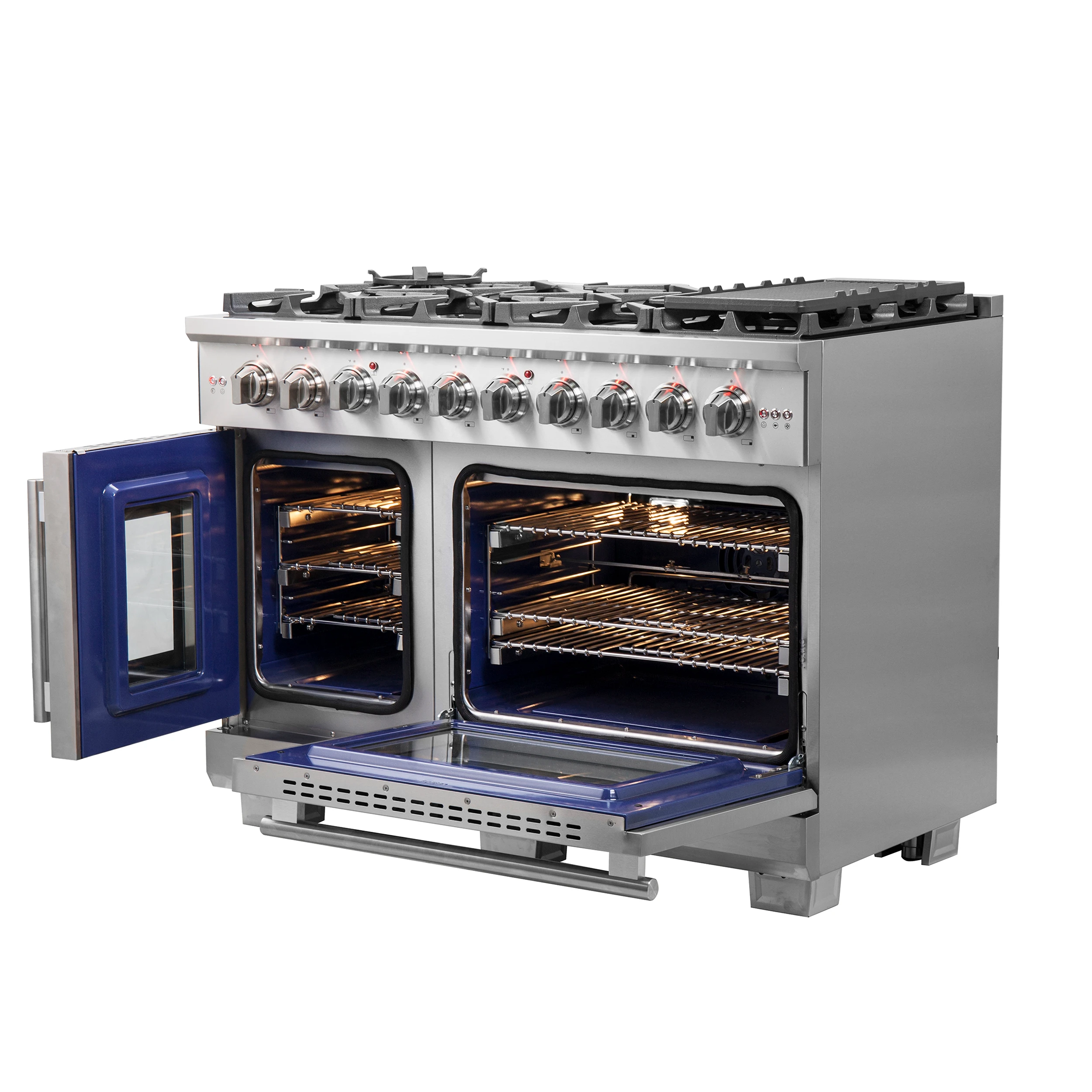 Capriasca 48-Inch Freestanding French Door Gas Range, 8 Burners, Convection Oven, Energy Efficient FFSGS646048