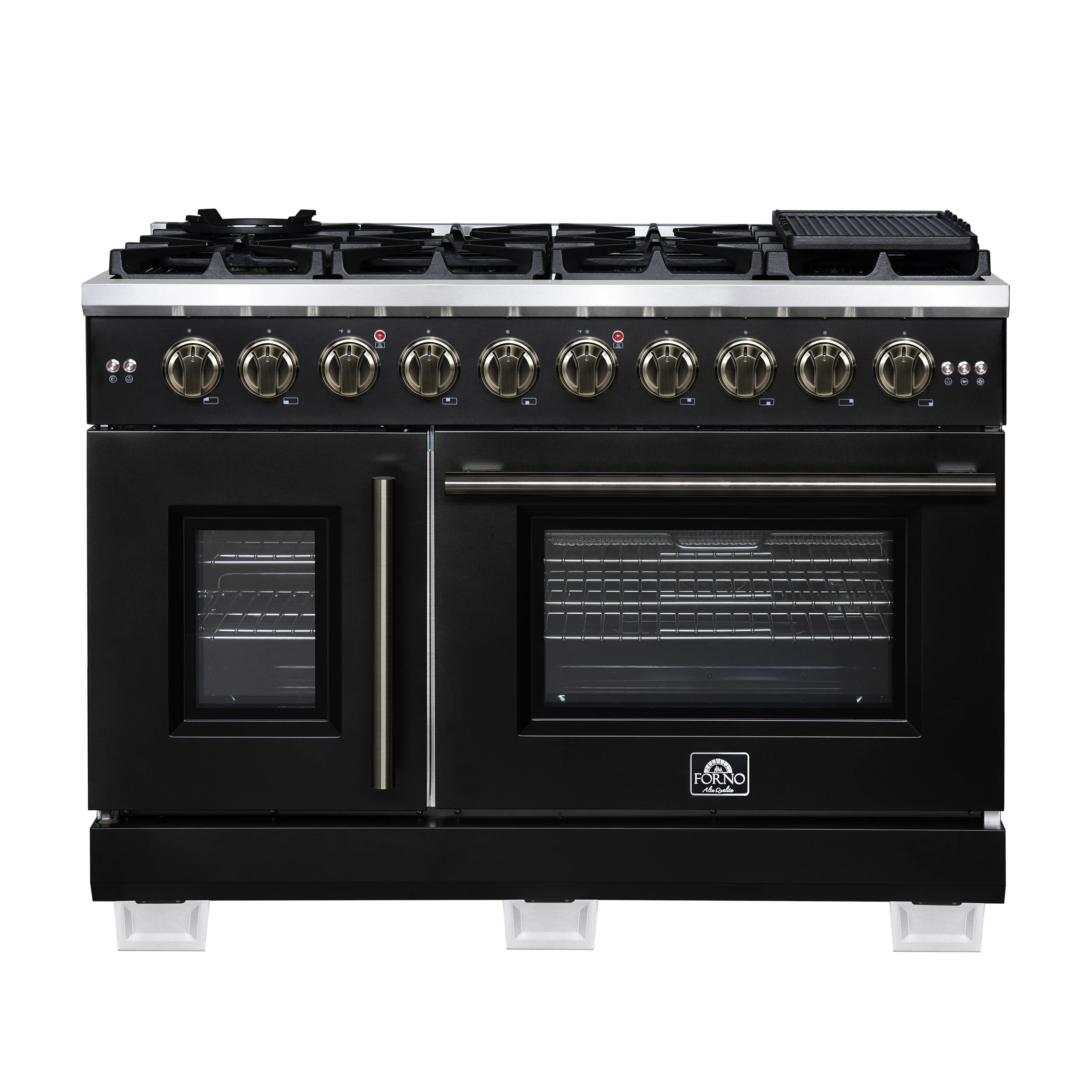 Capriasca 48-Inch Freestanding French Door Gas Range, 8 Burners, Convection Oven, Energy Efficient FFSGS646048BLK