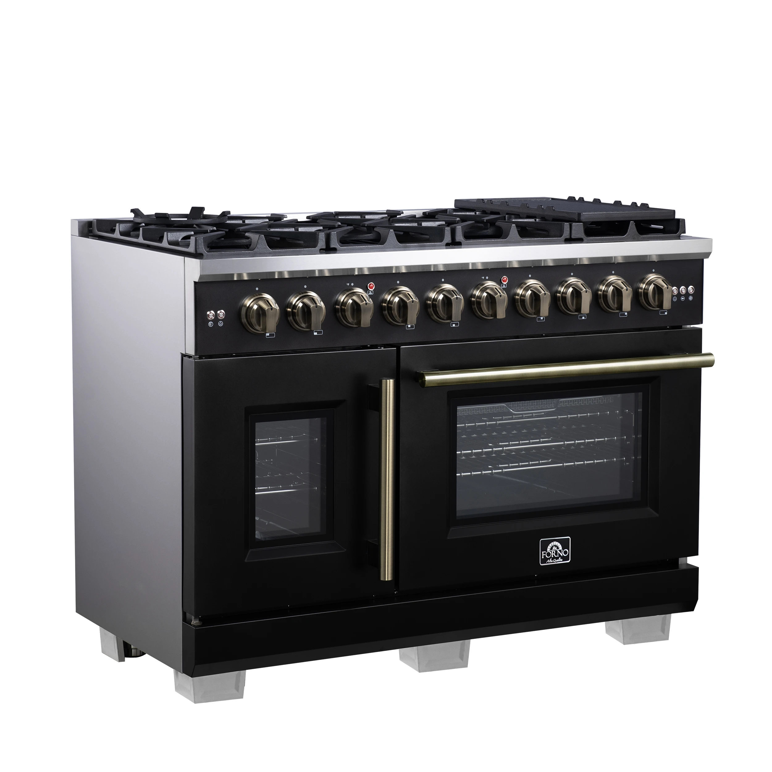 Capriasca 48-Inch Freestanding French Door Gas Range, 8 Burners, Convection Oven, Energy Efficient FFSGS646048BLK