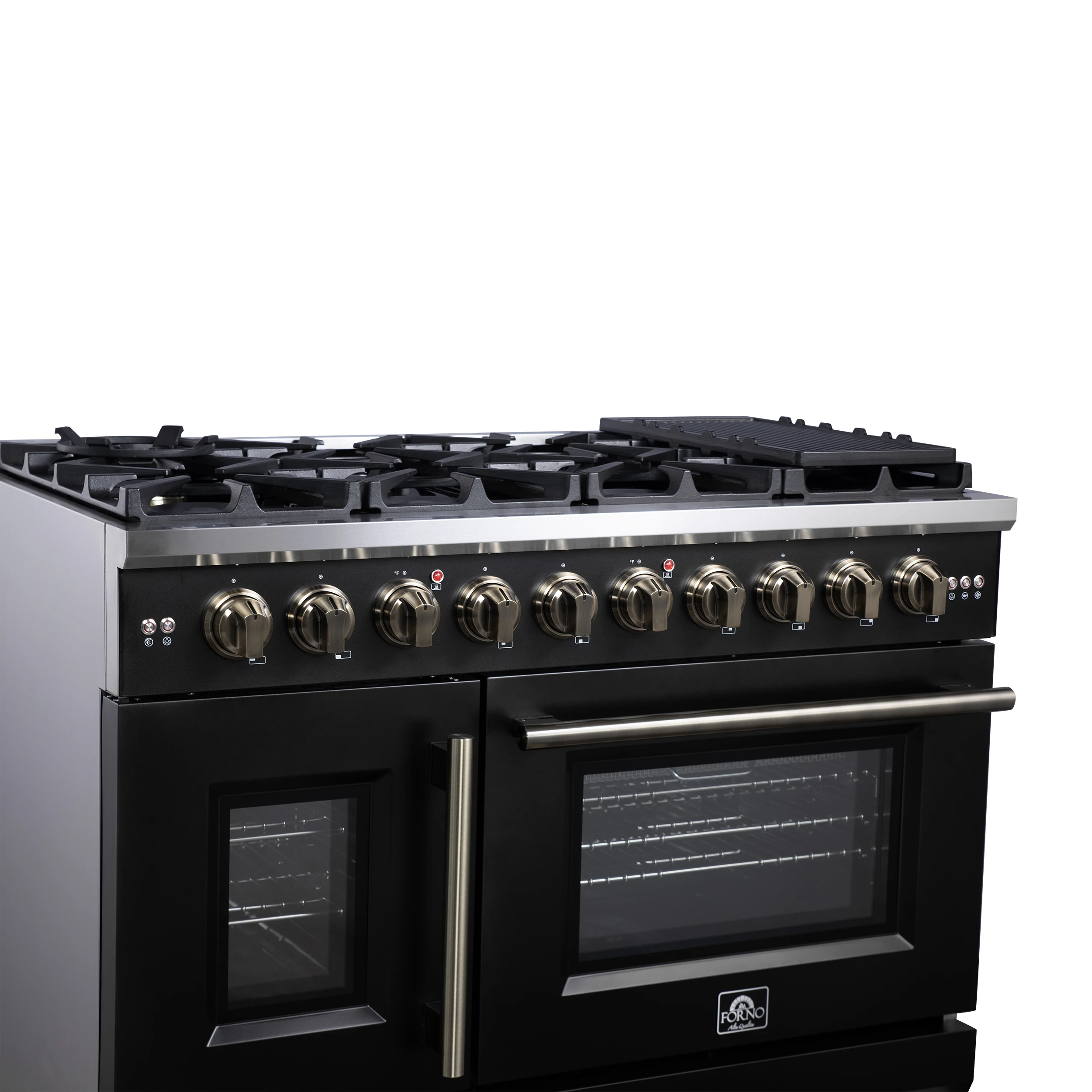 Capriasca 48-Inch Freestanding French Door Gas Range, 8 Burners, Convection Oven, Energy Efficient FFSGS646048BLK