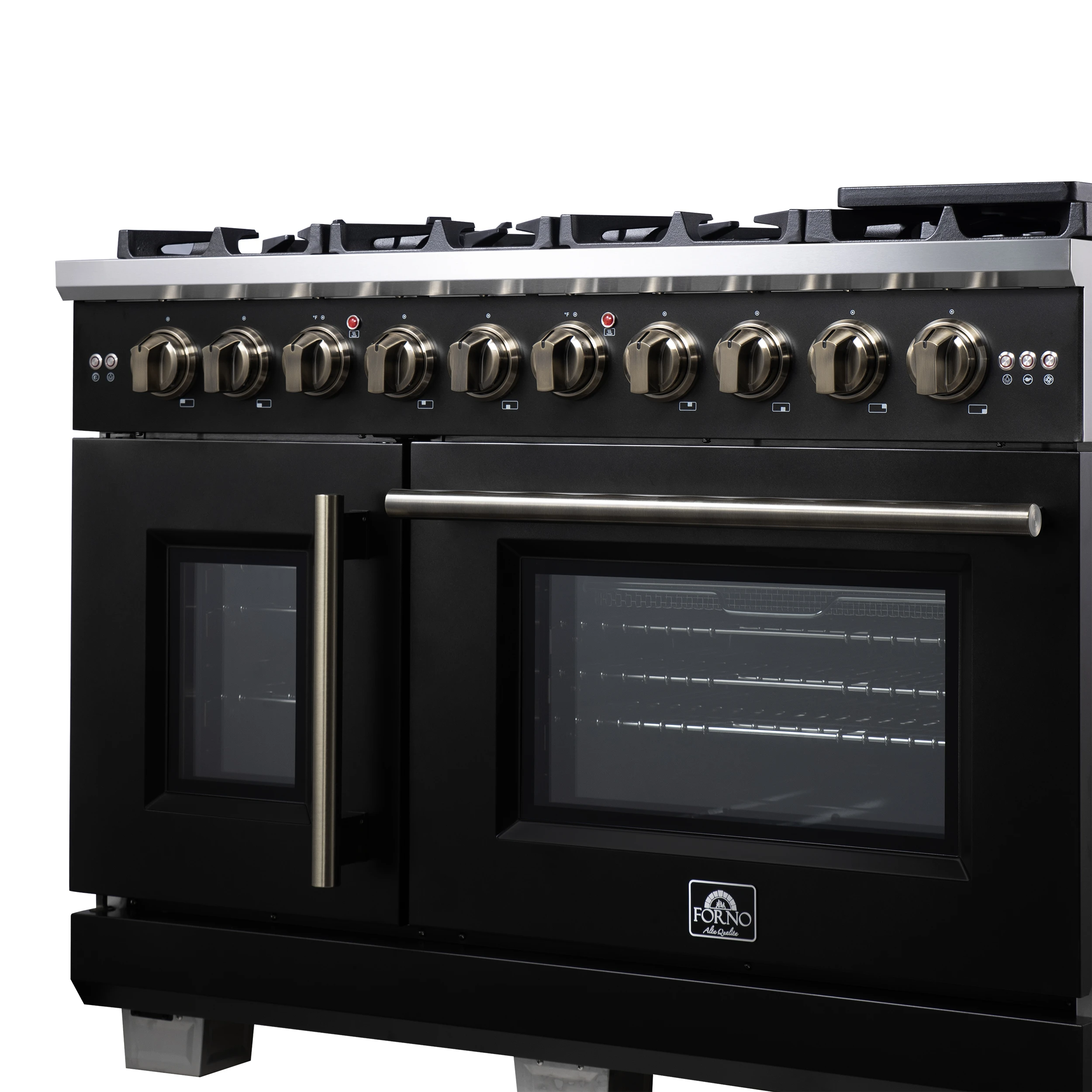 Capriasca 48-Inch Freestanding French Door Gas Range, 8 Burners, Convection Oven, Energy Efficient FFSGS646048BLK